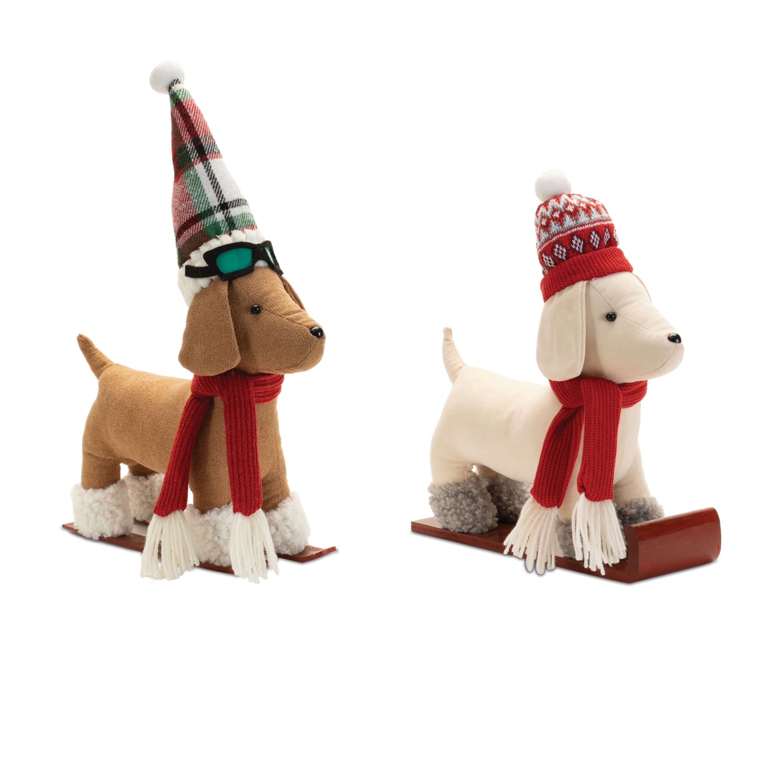 Dog on Sled and Skis (2 Asst) 13"L x 13.5"H, 13"L x 16.5"H Polyester