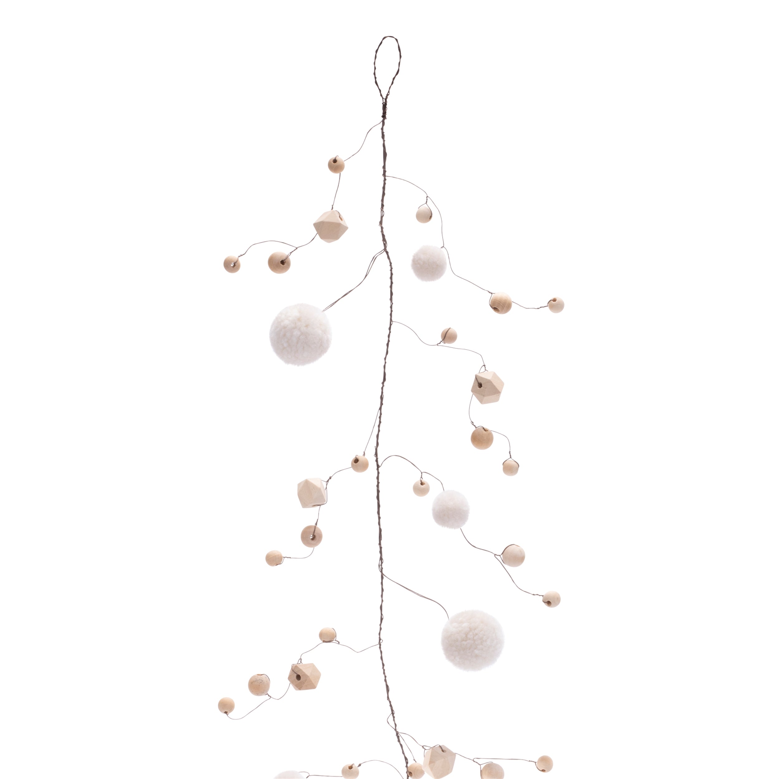 Bead and Puff Garland 5'L Wood/Polyester