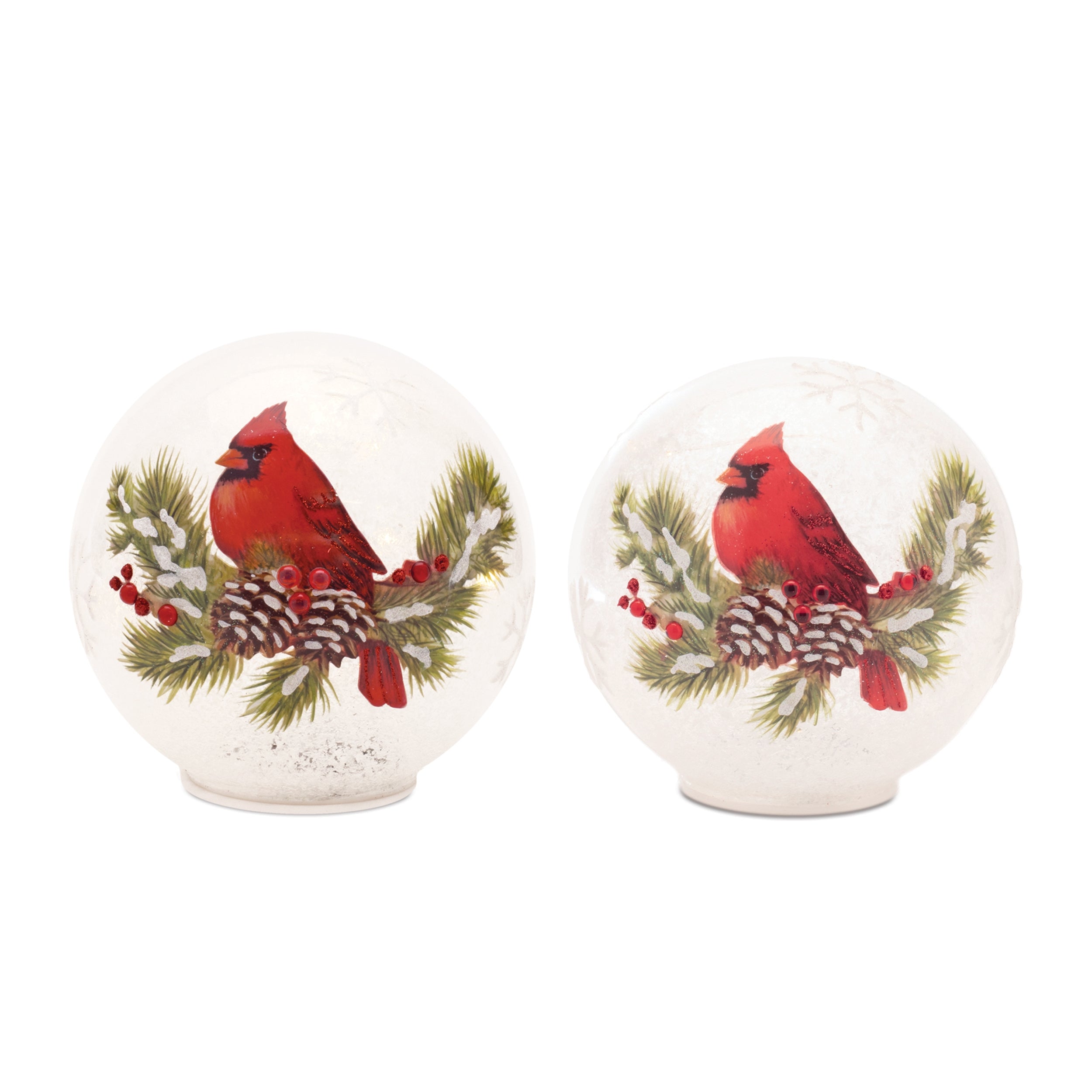 LED Cardinal Globe (Set of 2) 5.5"H, 6.25"H Glass 3 AA Batteries Not Included