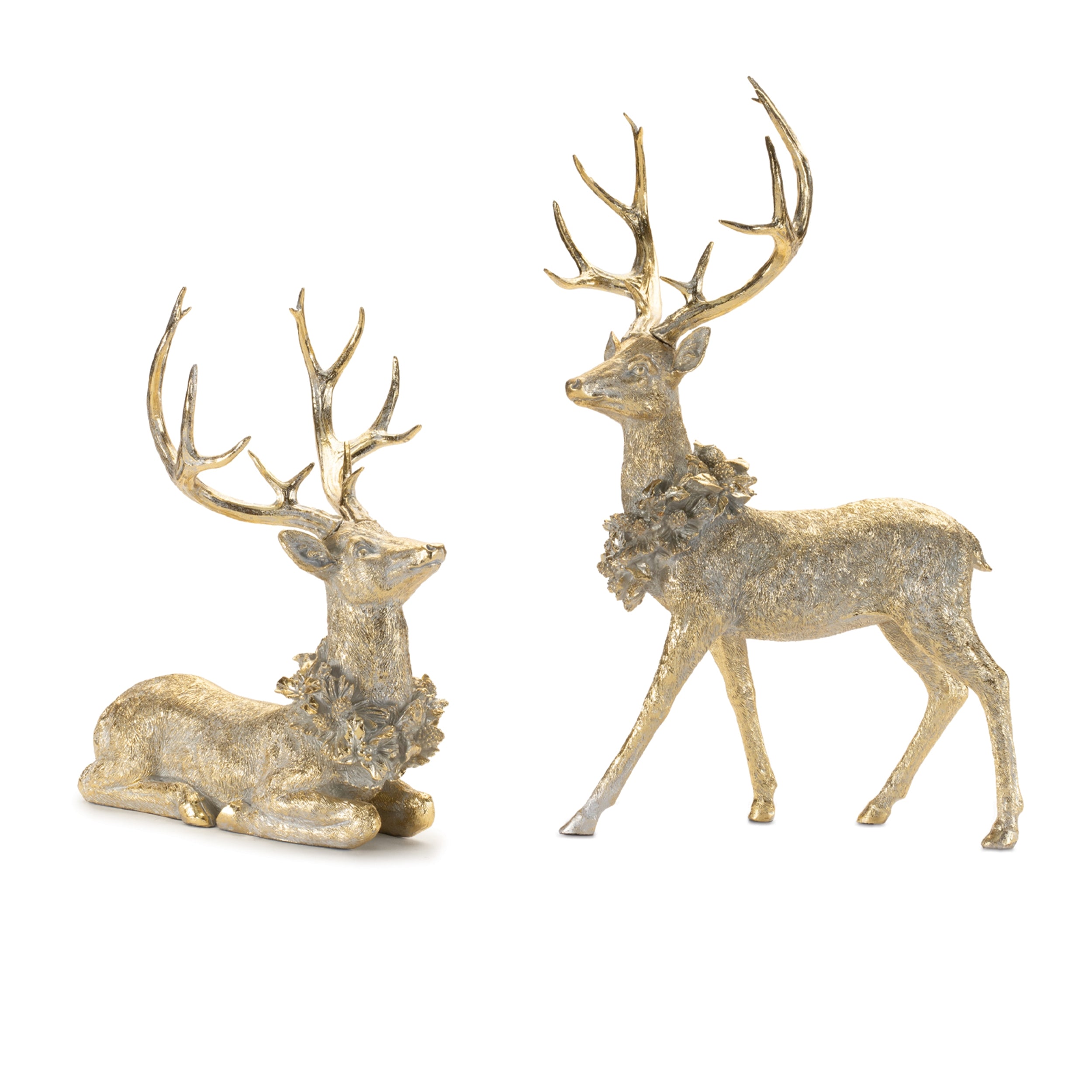 Deer w/Wreath (2 Asst) 16"L x 19"H, 17.5"L x 27.5"H Resin