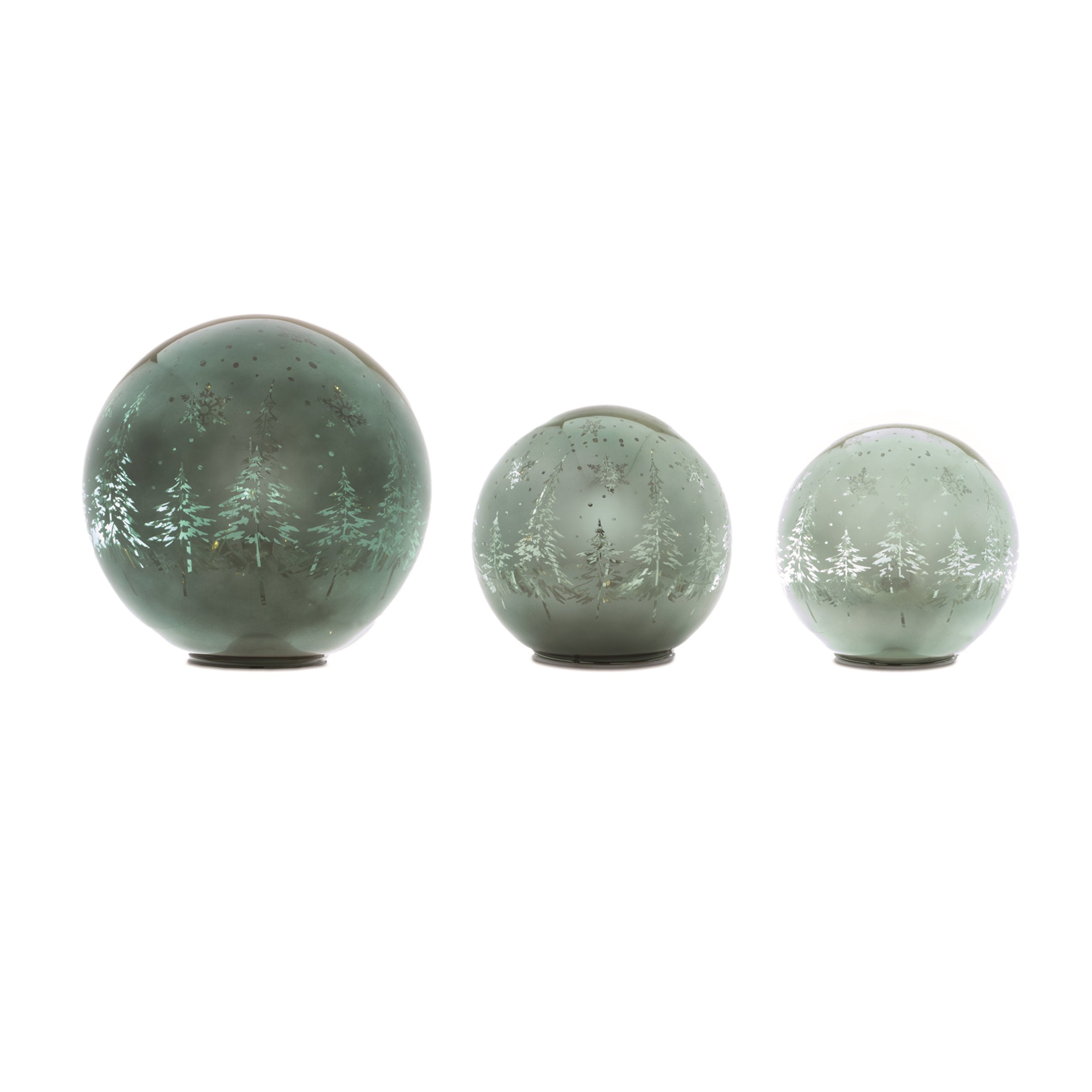 LED Globe w/Tree (Set of 3) 4"H, 5"H, 7.5"H Glass 3 AA Batteries Not Included