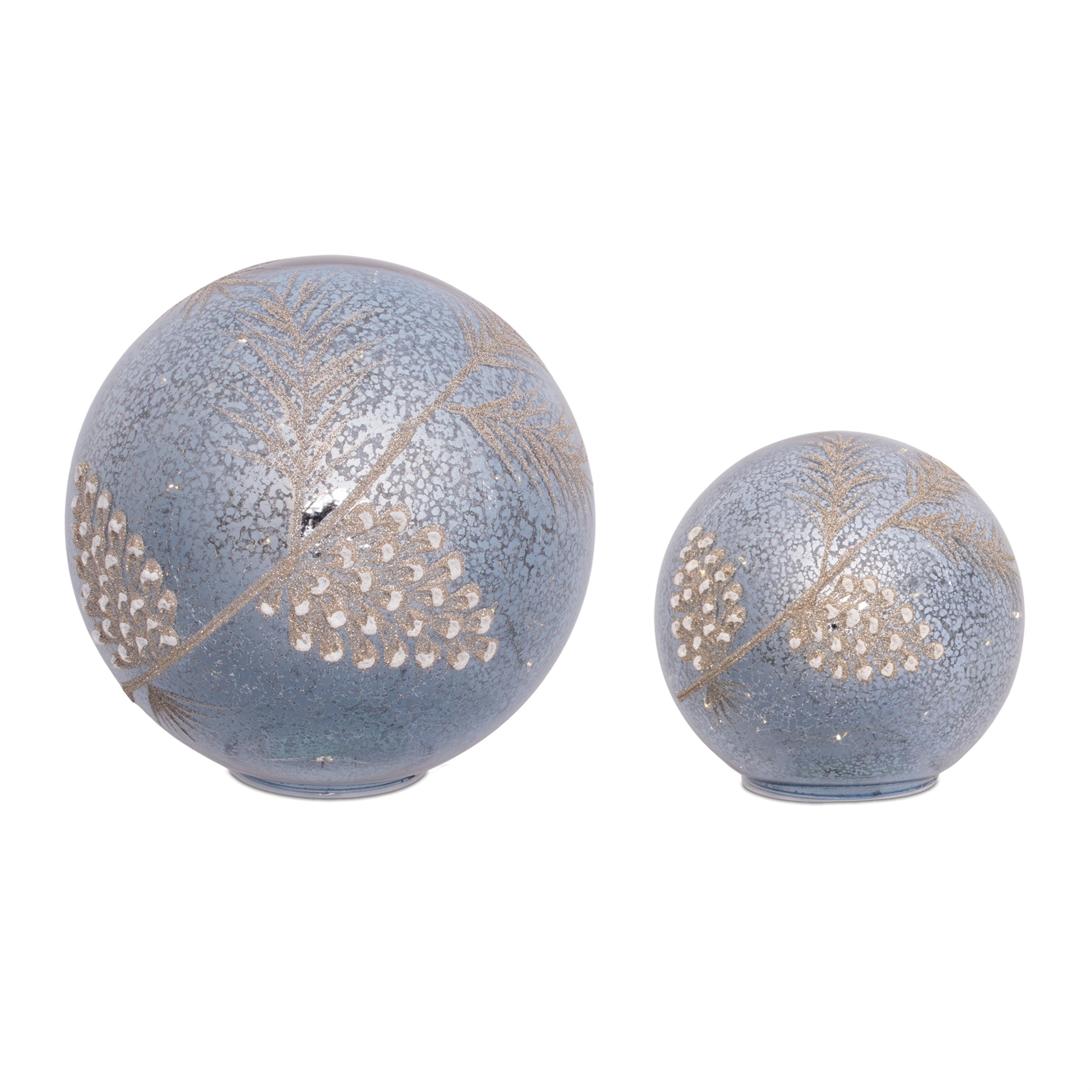 LED Globe w/Cone (Set of 2) 5"H, 7.5"H Glass 3 AA Batteries Not Included