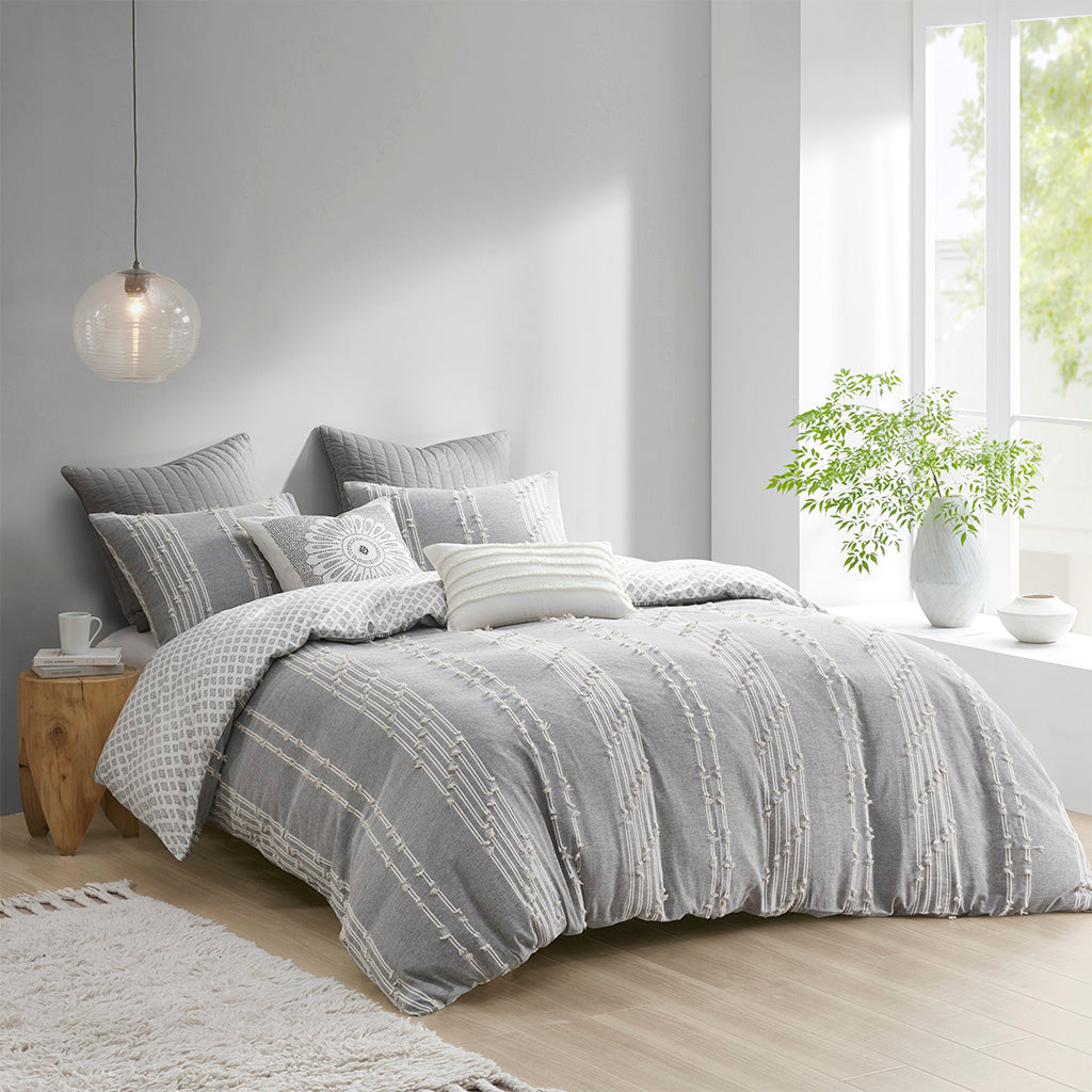 Kara 3 Piece Cotton Jacquard Duvet Cover Set