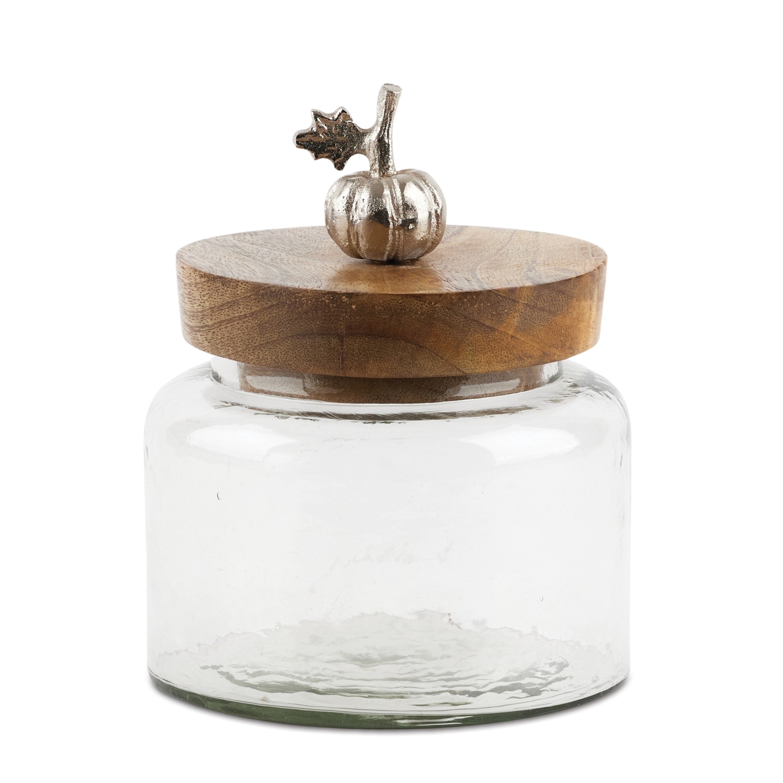Canister w/Pumpkin Pull 6"D x 7.5"H Glass/Wood