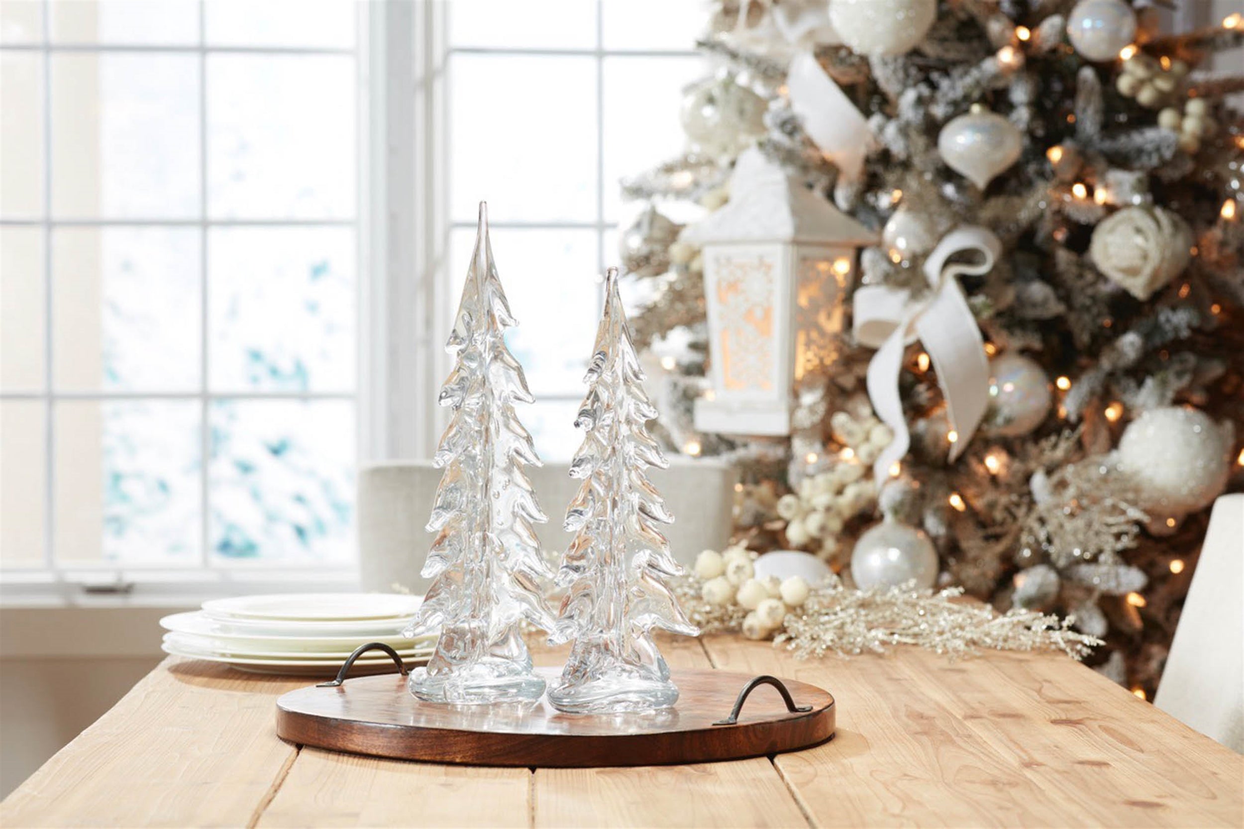 Tree (Set of 2) 12"H, 14"H Glass
