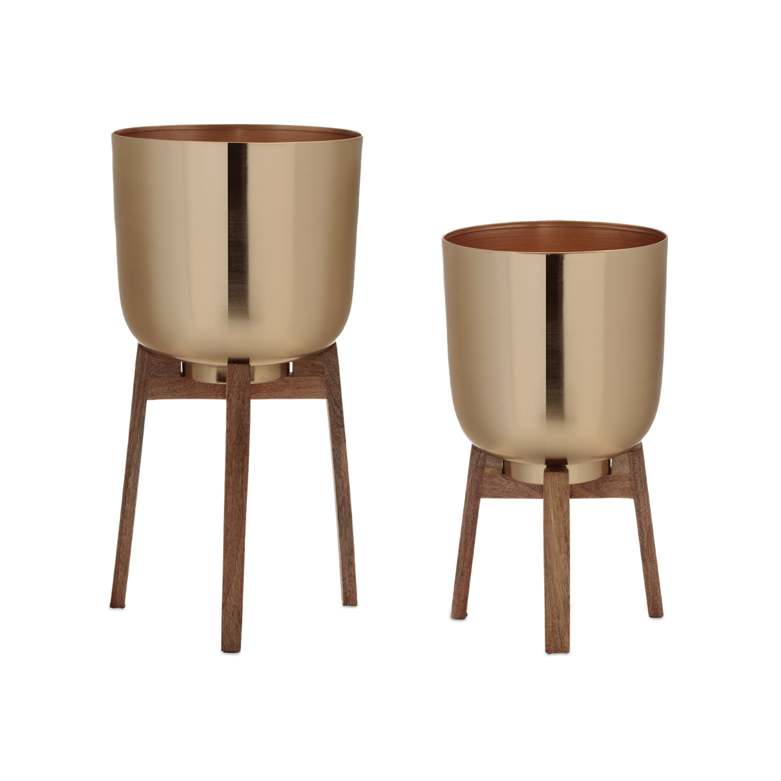 Planter (Set of 2) 9"D x 16"H, 10.5"D x 21"H Wood/Iron