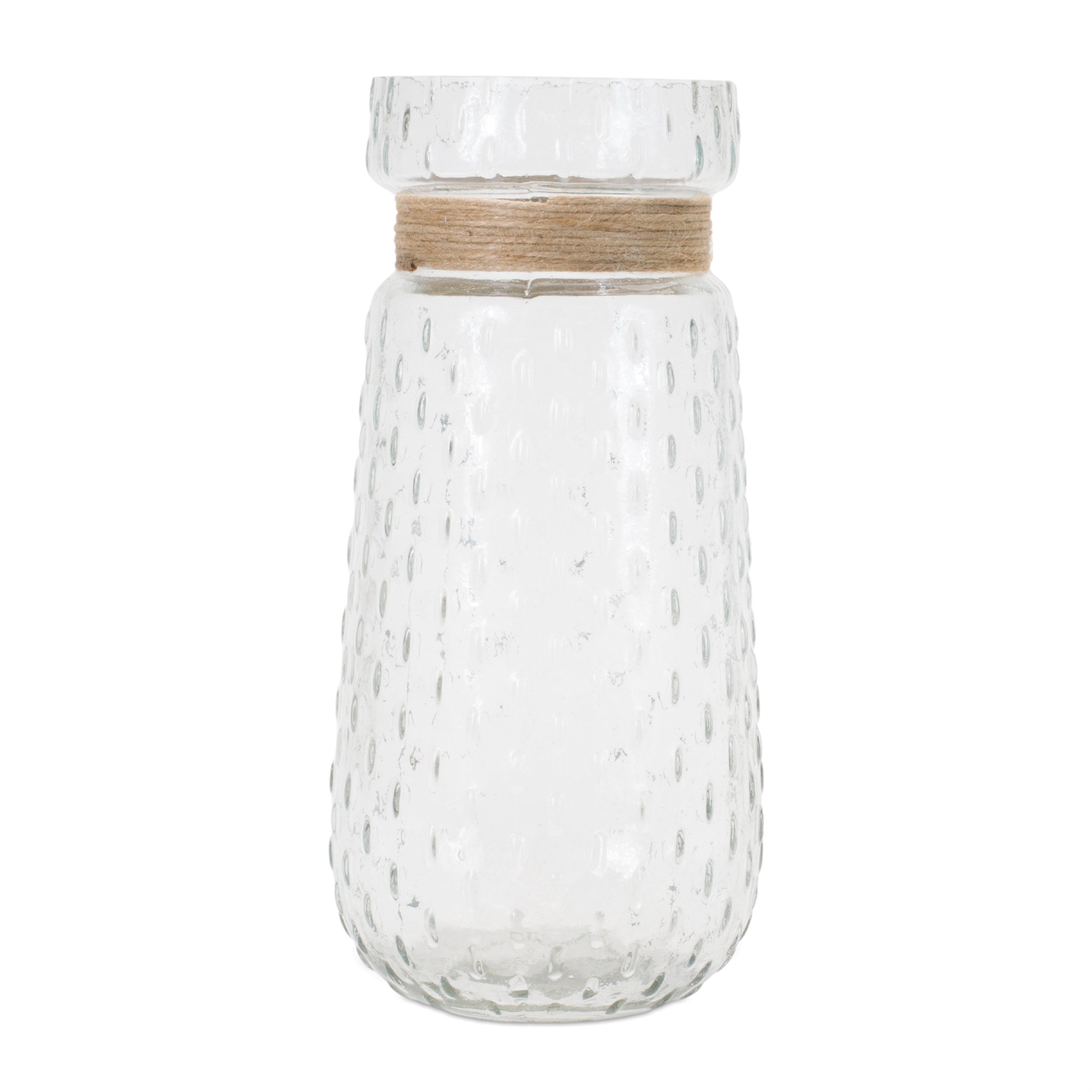 Vase 5"D x 10"H Glass/Jute