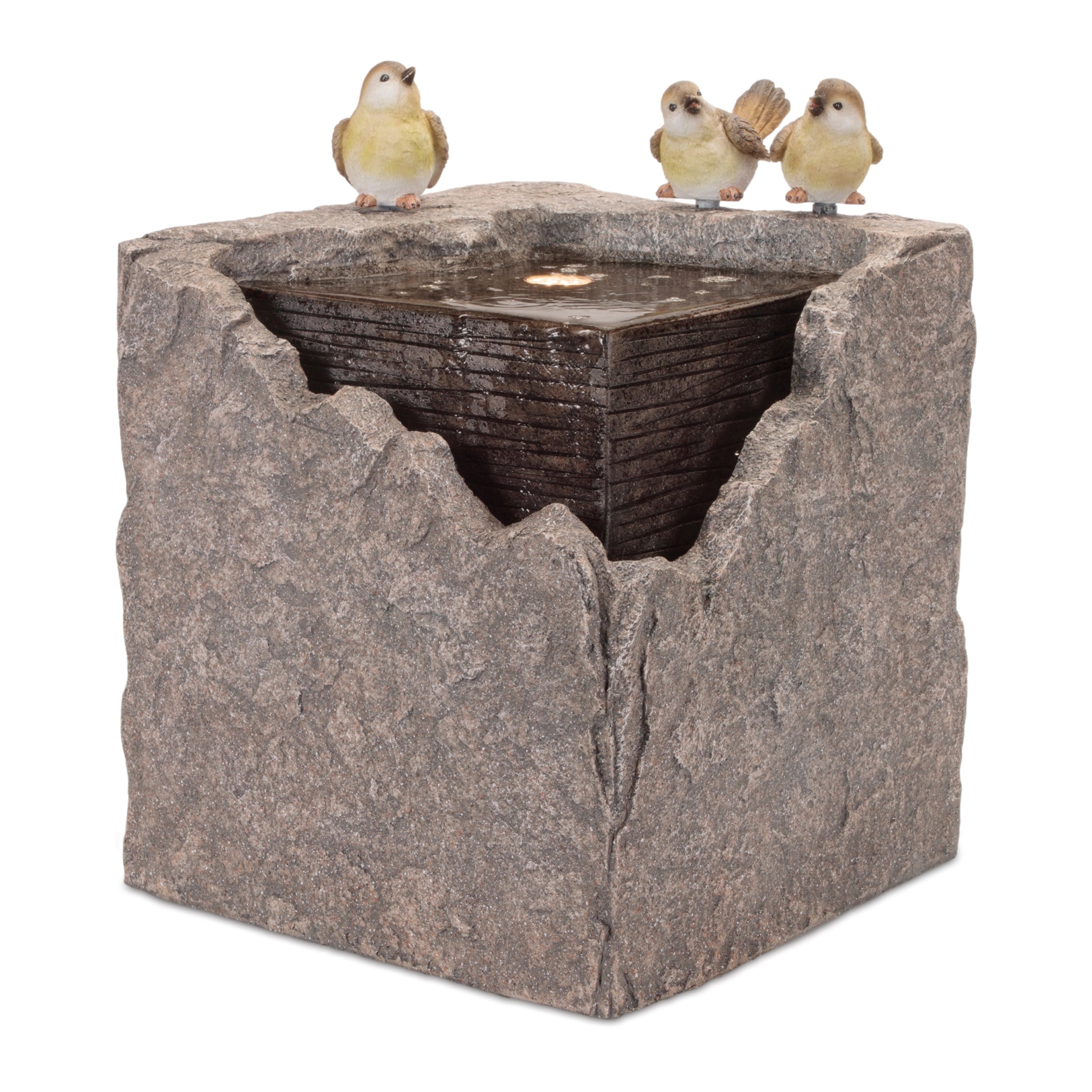 Fountain w/Birds 13.5"SQ x 19"H Resin