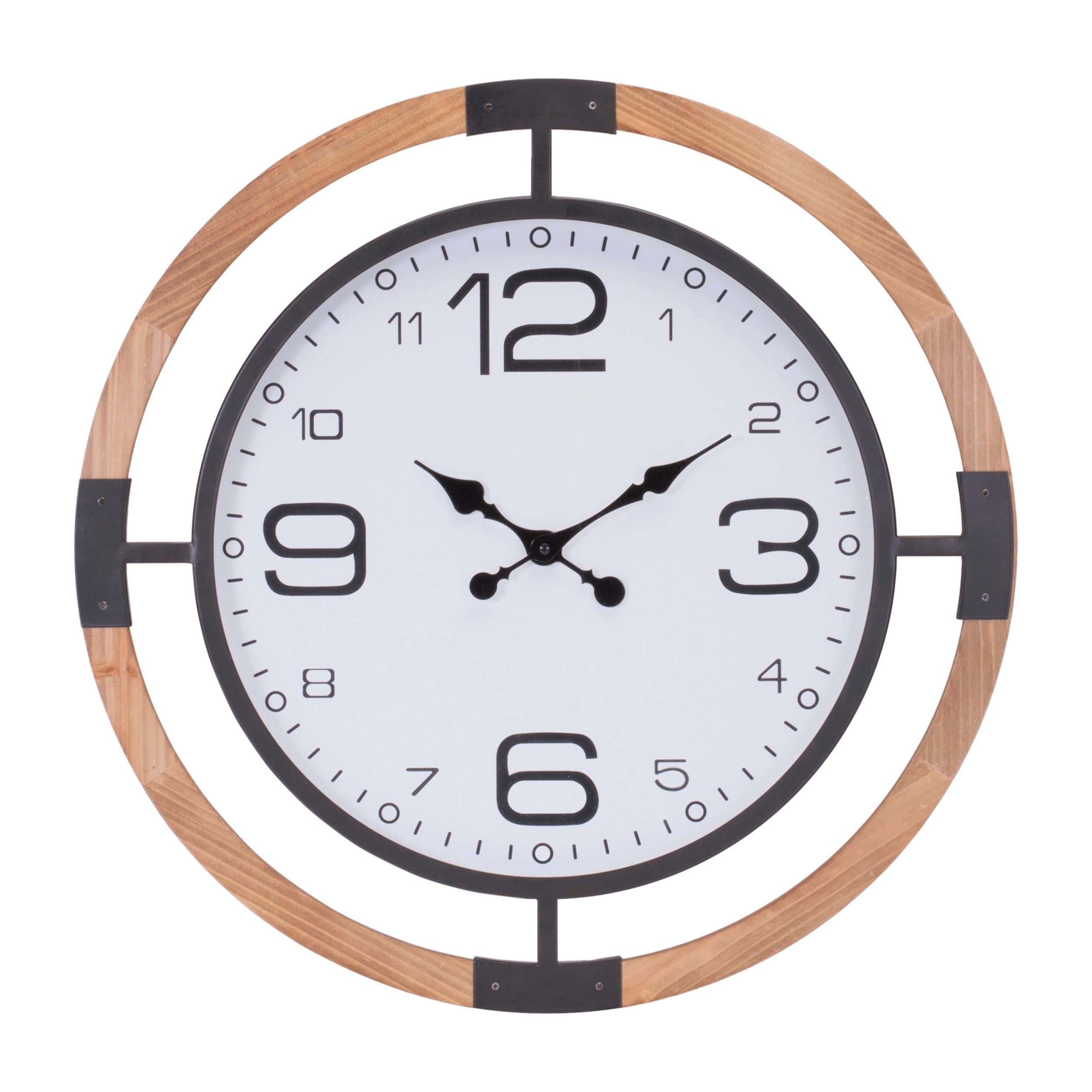 Wall Clock 24”D Wood/Iron 1 AA Battery Not Included