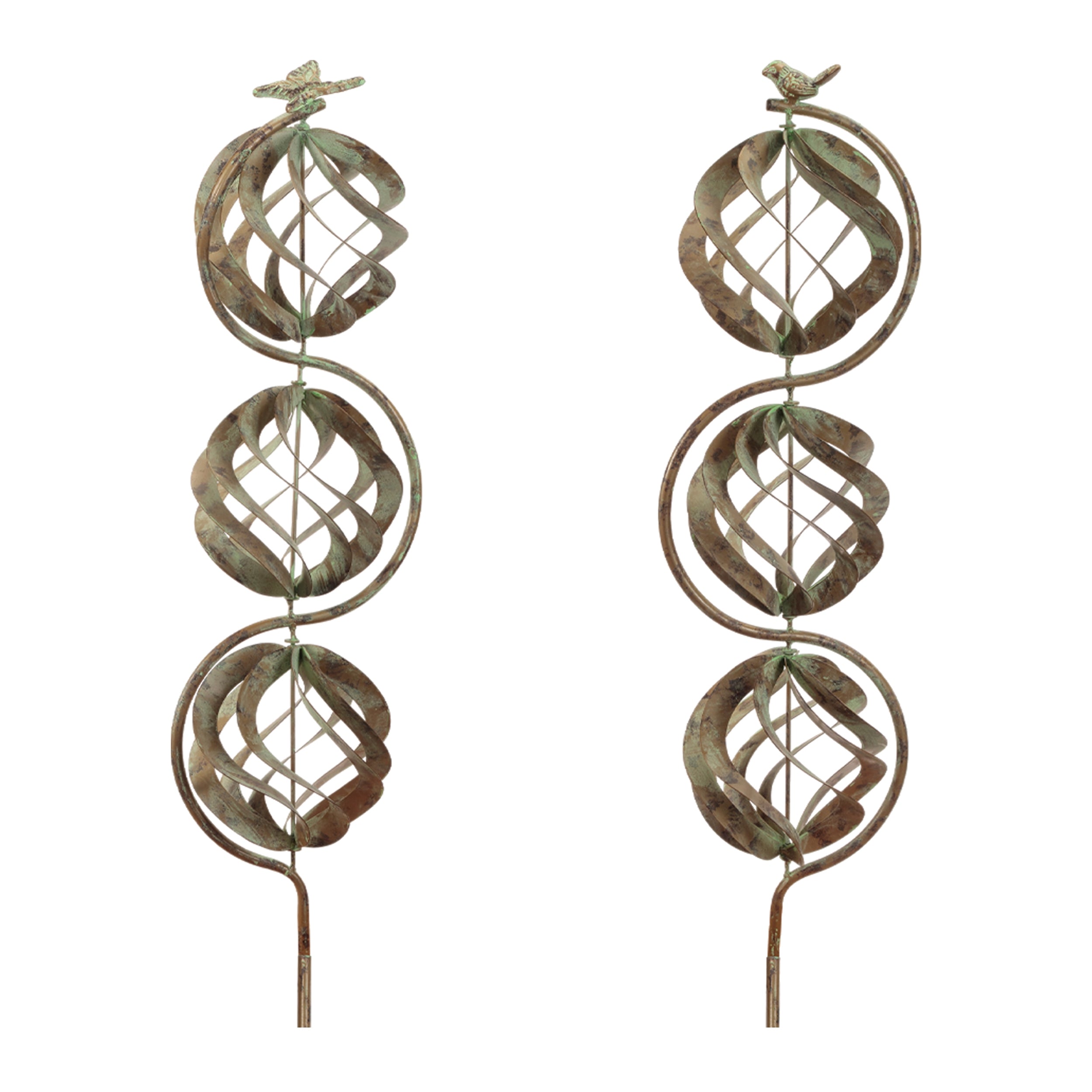 Bird and Butterfly w/Triple Orb Stake (2 Asst) 60”H Iron