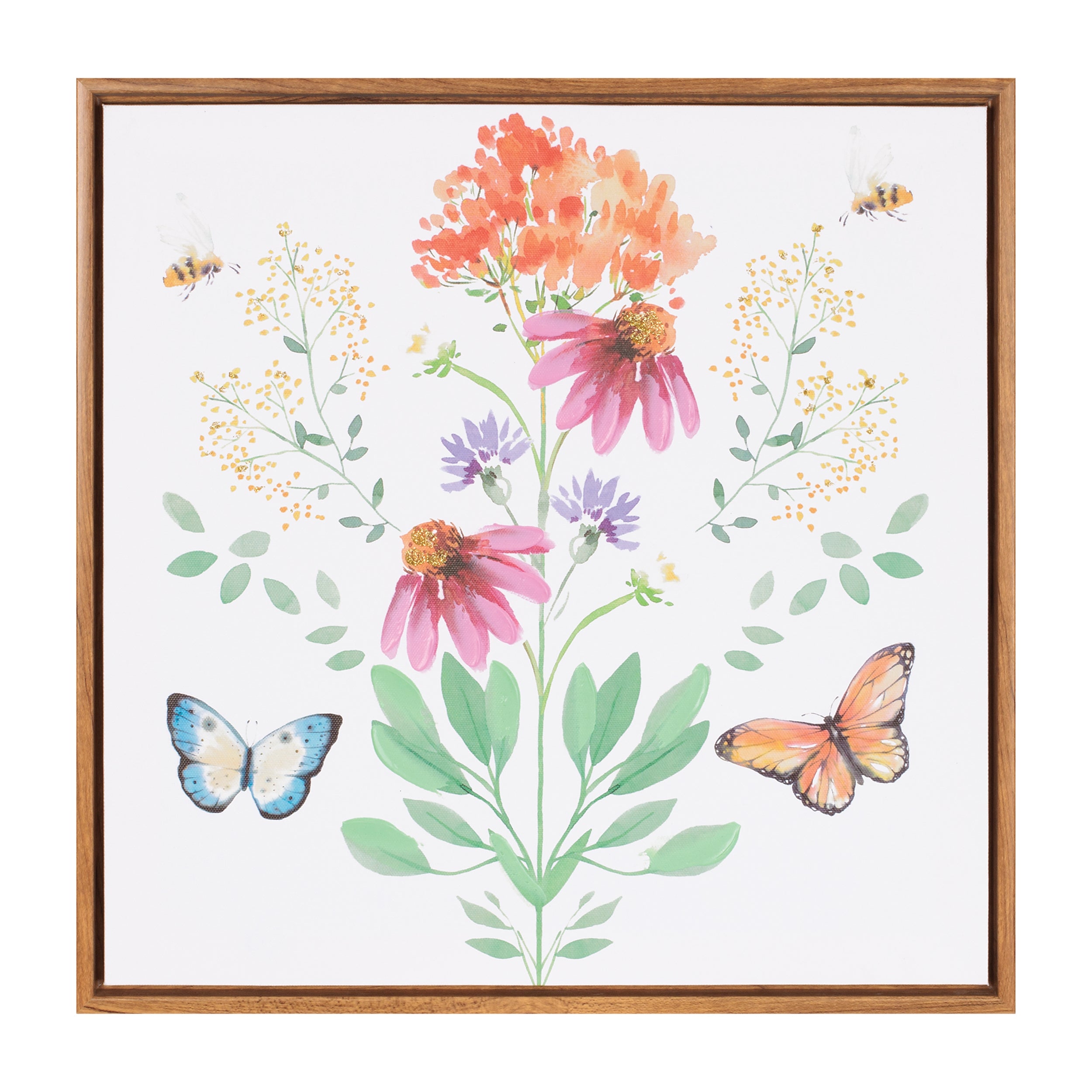Flower, Butterfly & Bee Frame 15.5”SQ /Wood