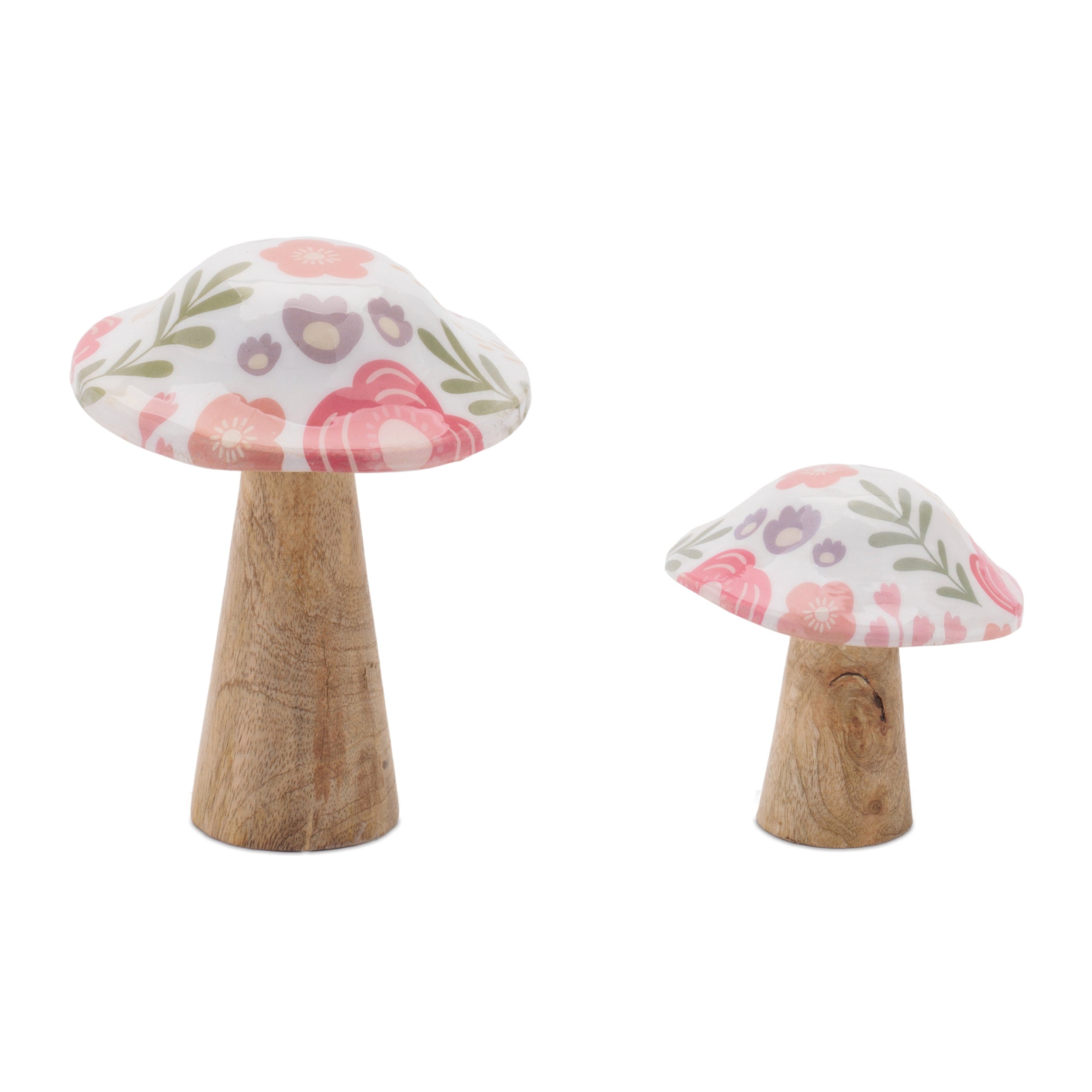 Wooden Floral Mushroom (S/2)