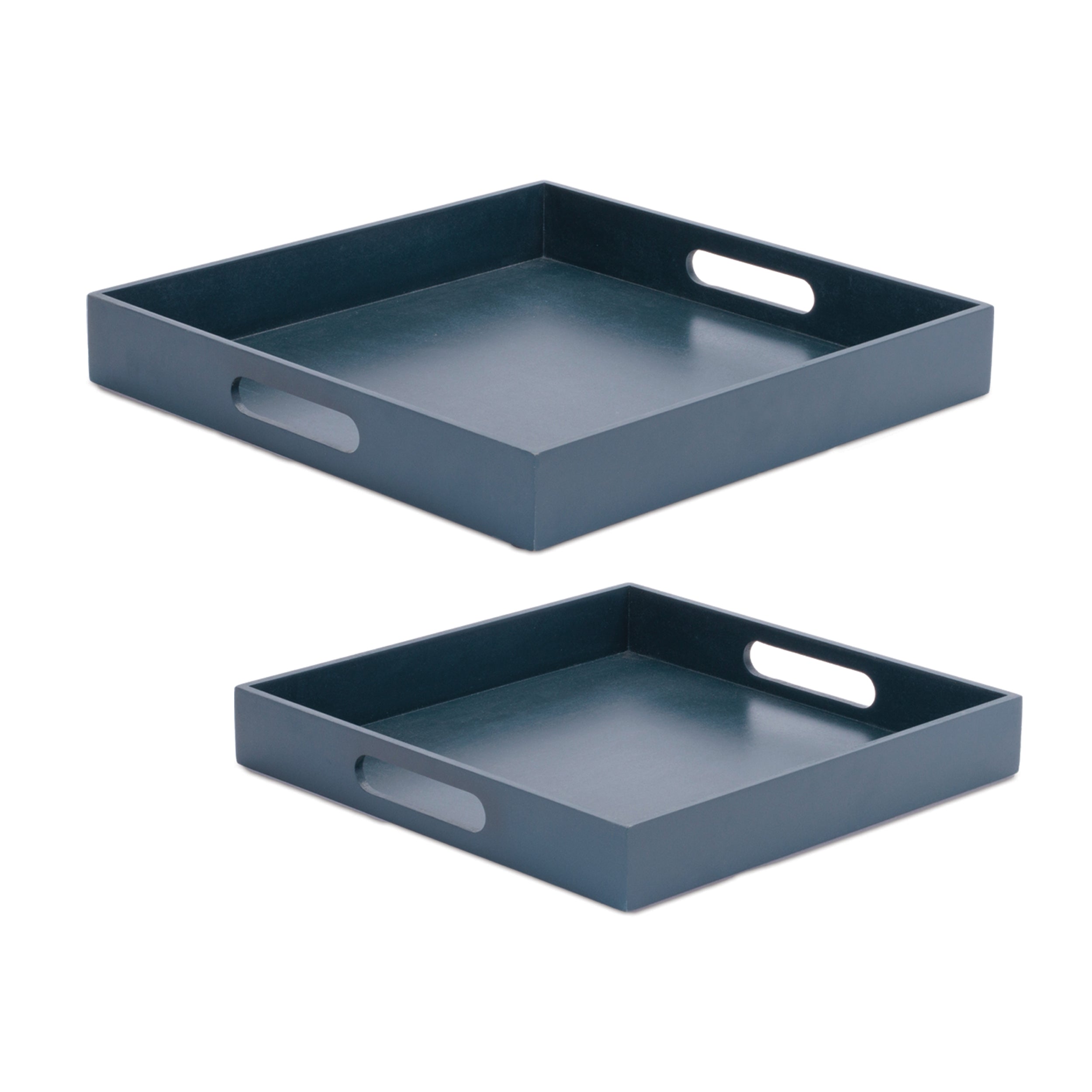 Tray (Set of 2) 12"SQ x 2"H, 14"SQ x 2"H Wood