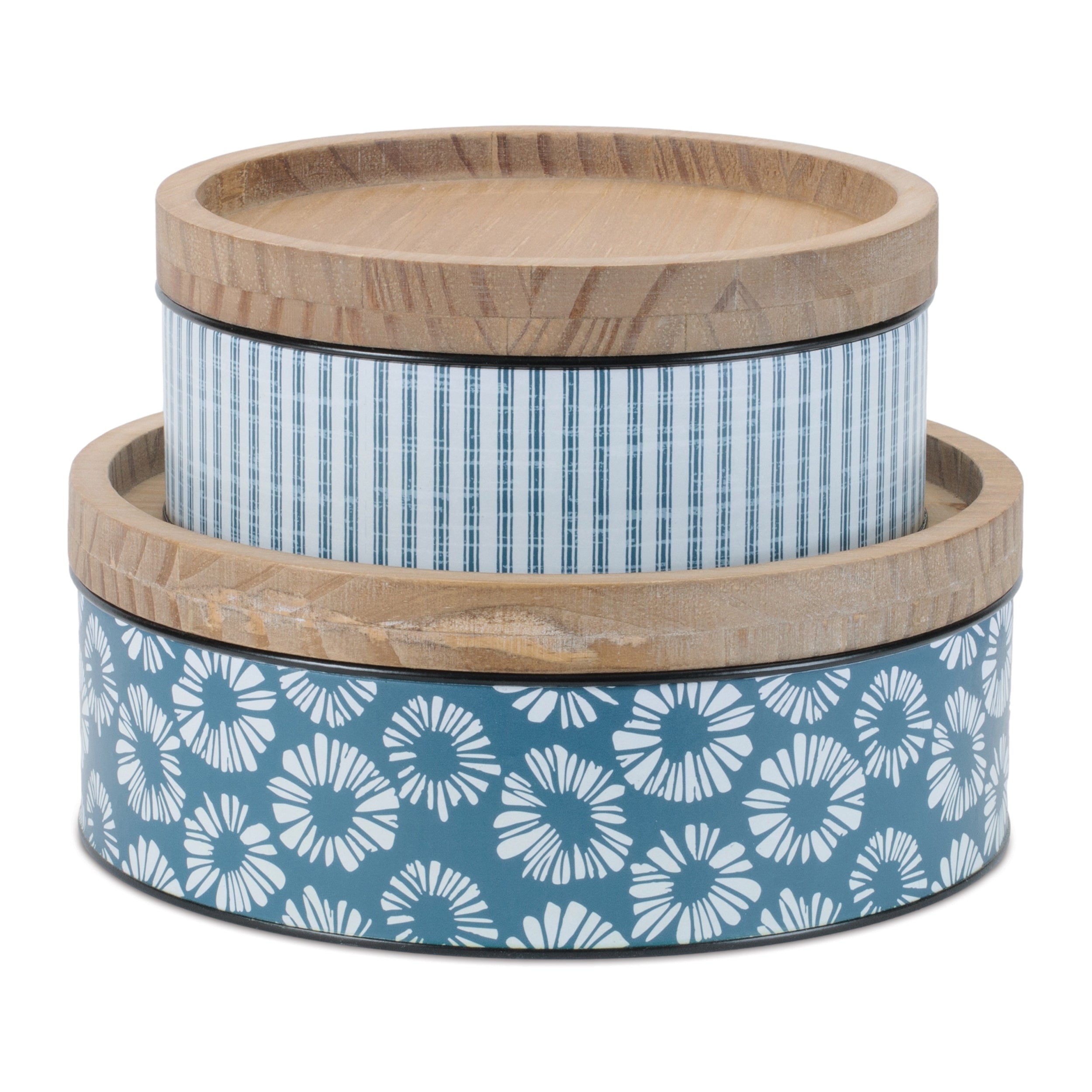 Canister (Set of 2) 9"D x 3.75"H, 11"D x 4.25"H Iron/Wood