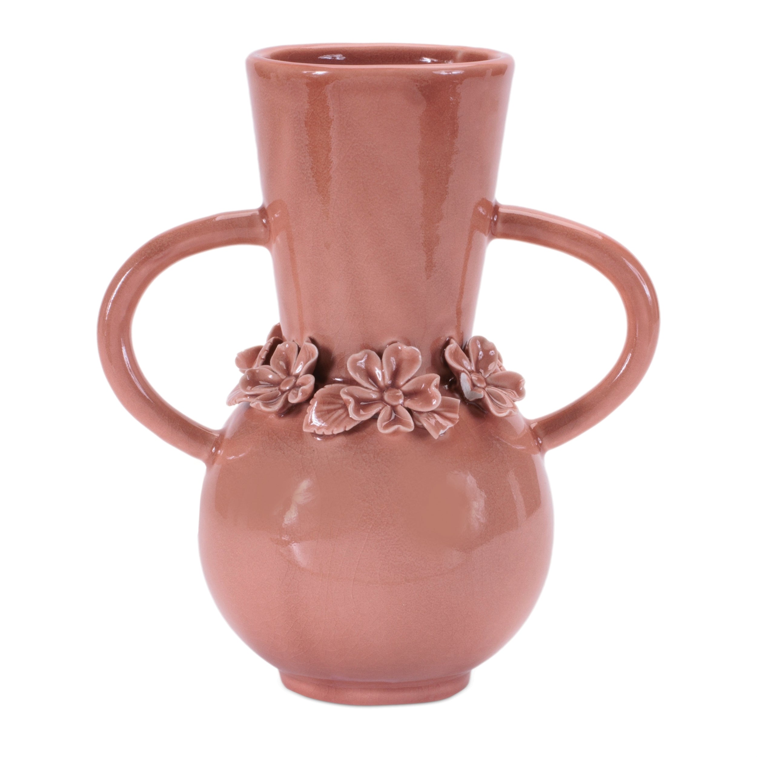 Vase w/Floral 8”H Stoneware