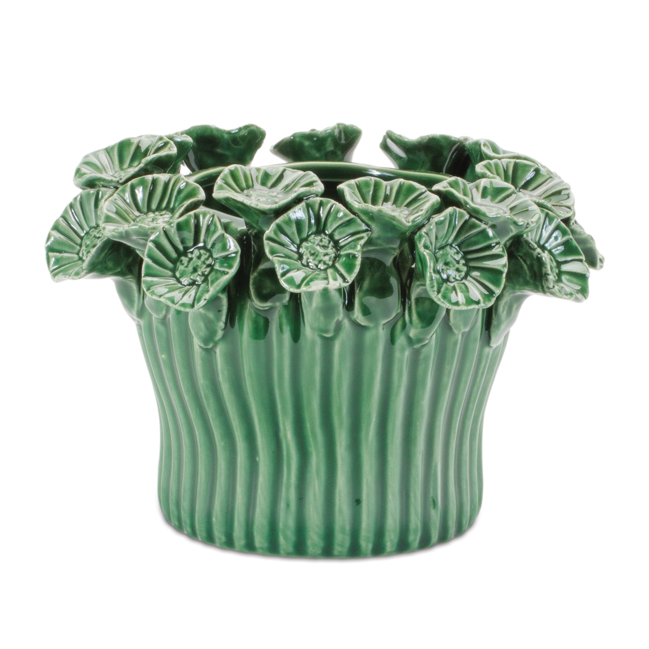 Container w/Floral 6"D x 4.5"H Stoneware