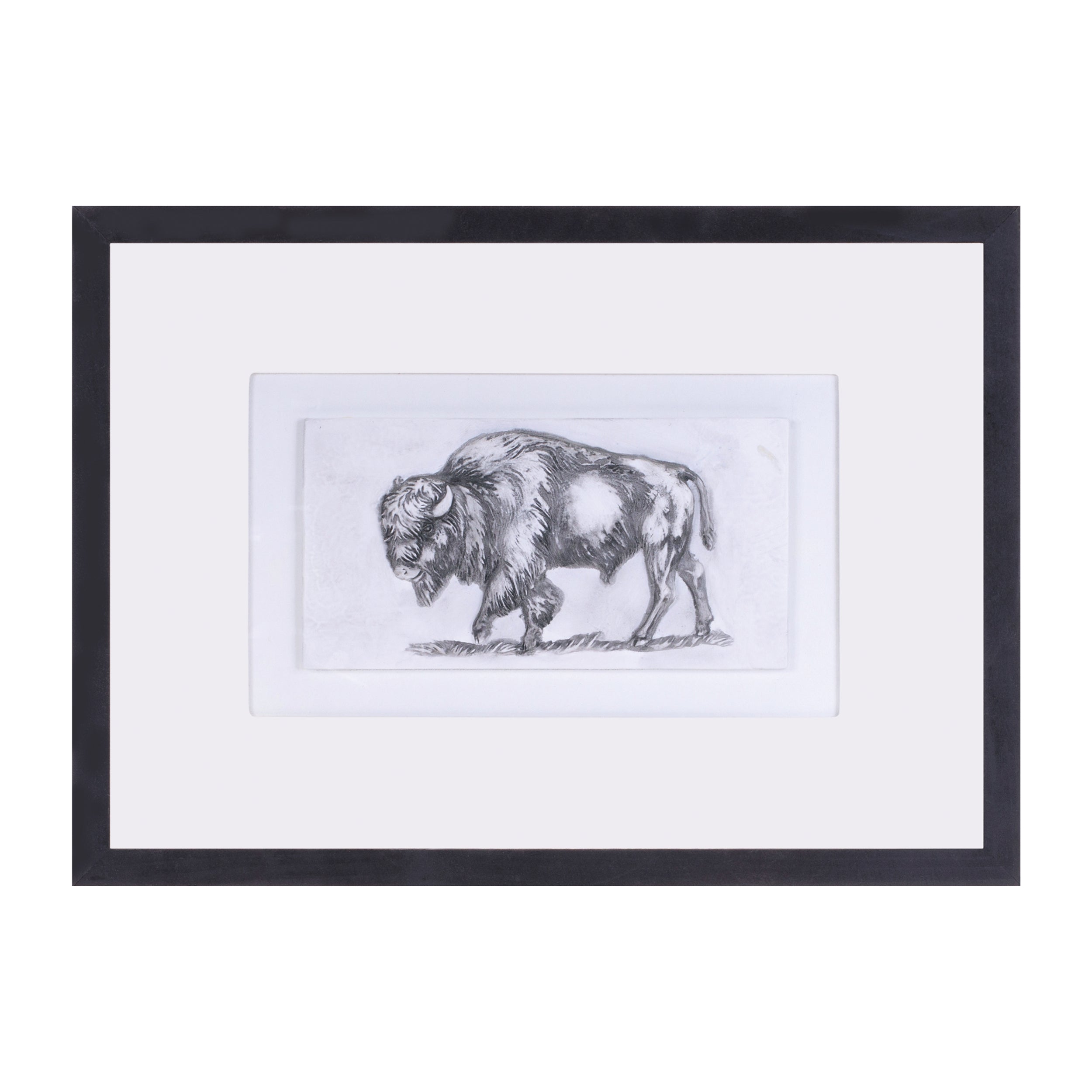Framed Bison Plaque 14"L x 10"H Wood/Glass