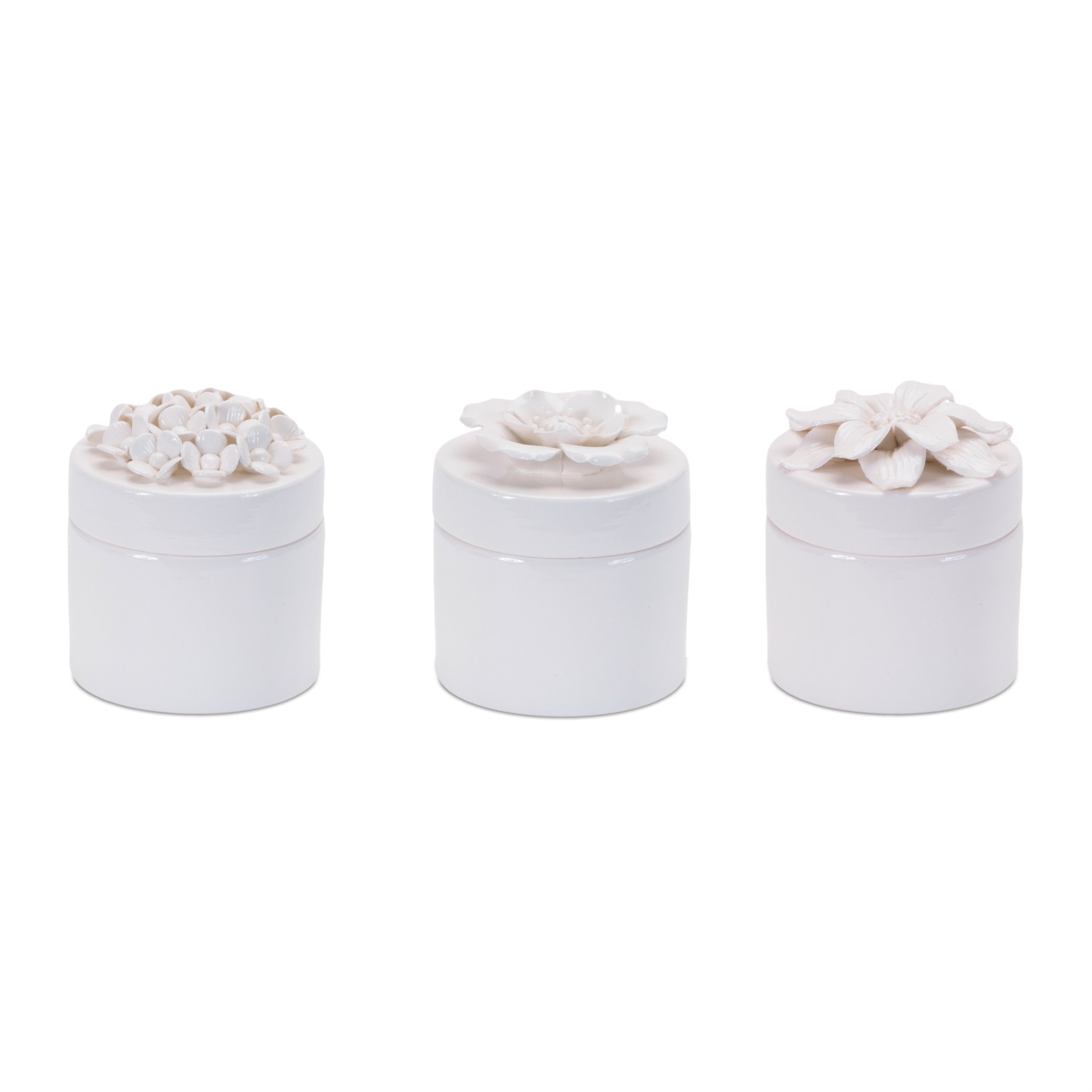 Floral Box (3 Asst) 4"D x 4.5"H Stoneware