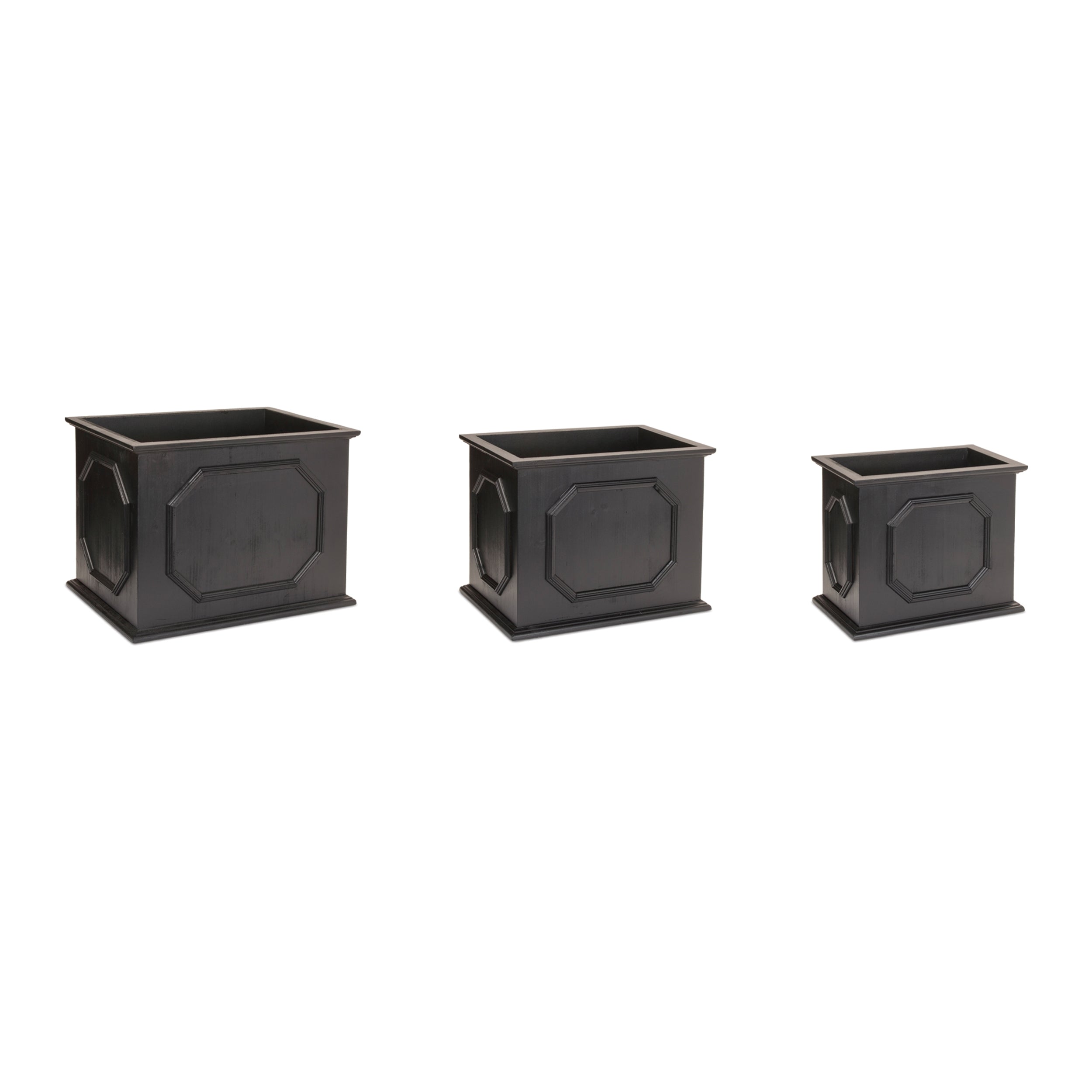 Planter (Set of 3) 13"L x 11.25"H, 15.5"L x 12.25"H, 18"L x 13.25"H Wood