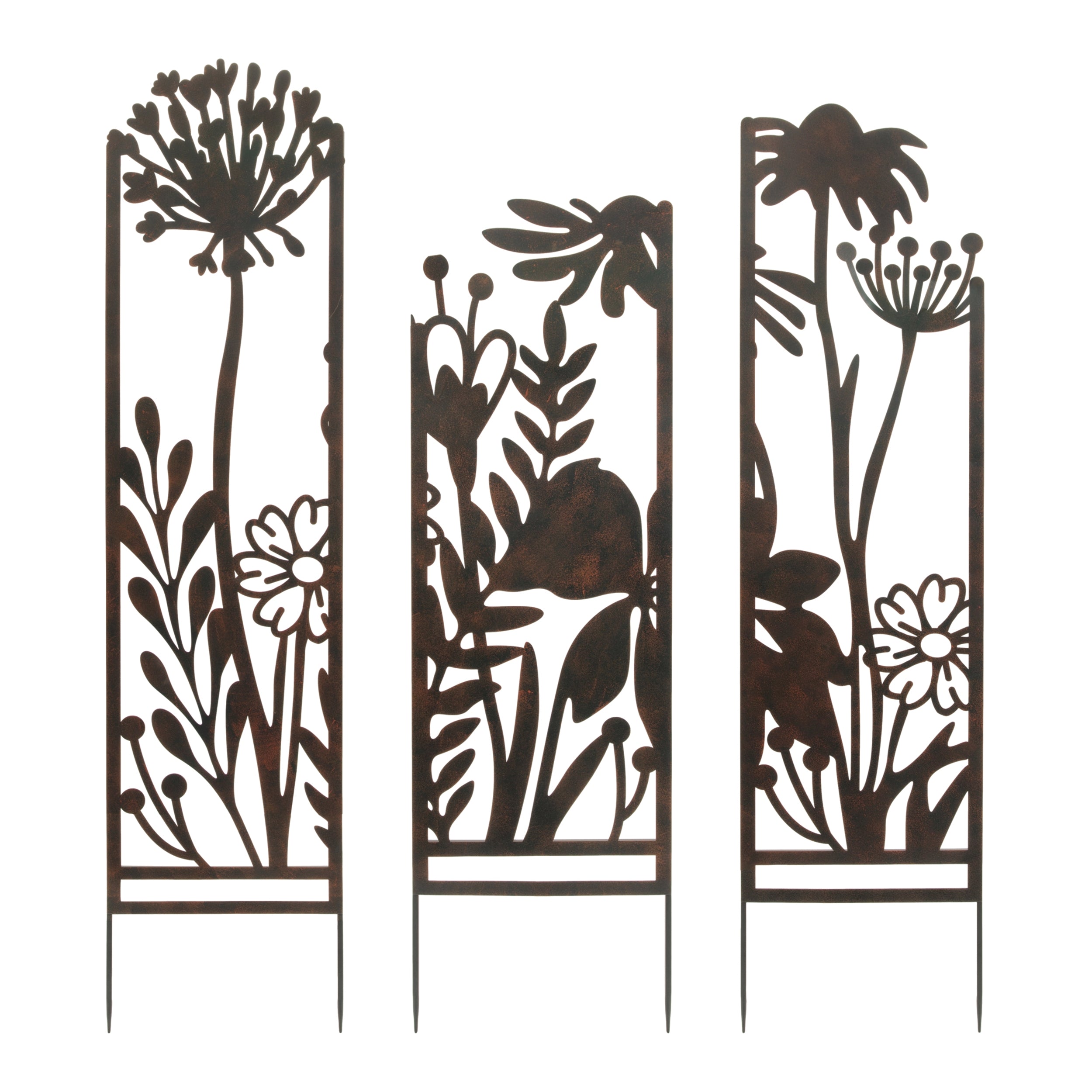 Floral Fence (Set of 3) 14"L x 59.5"H, 14"L x 57"H, 14"L x 47"H Iron