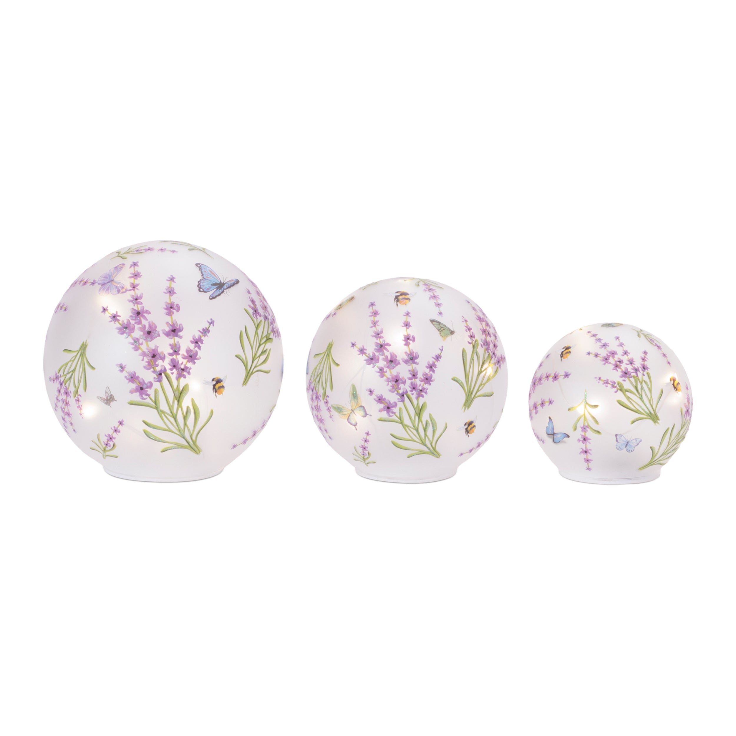 LED Globe (Set of 3) 4.5"H, 5.5"H, 6.75"H Glass
