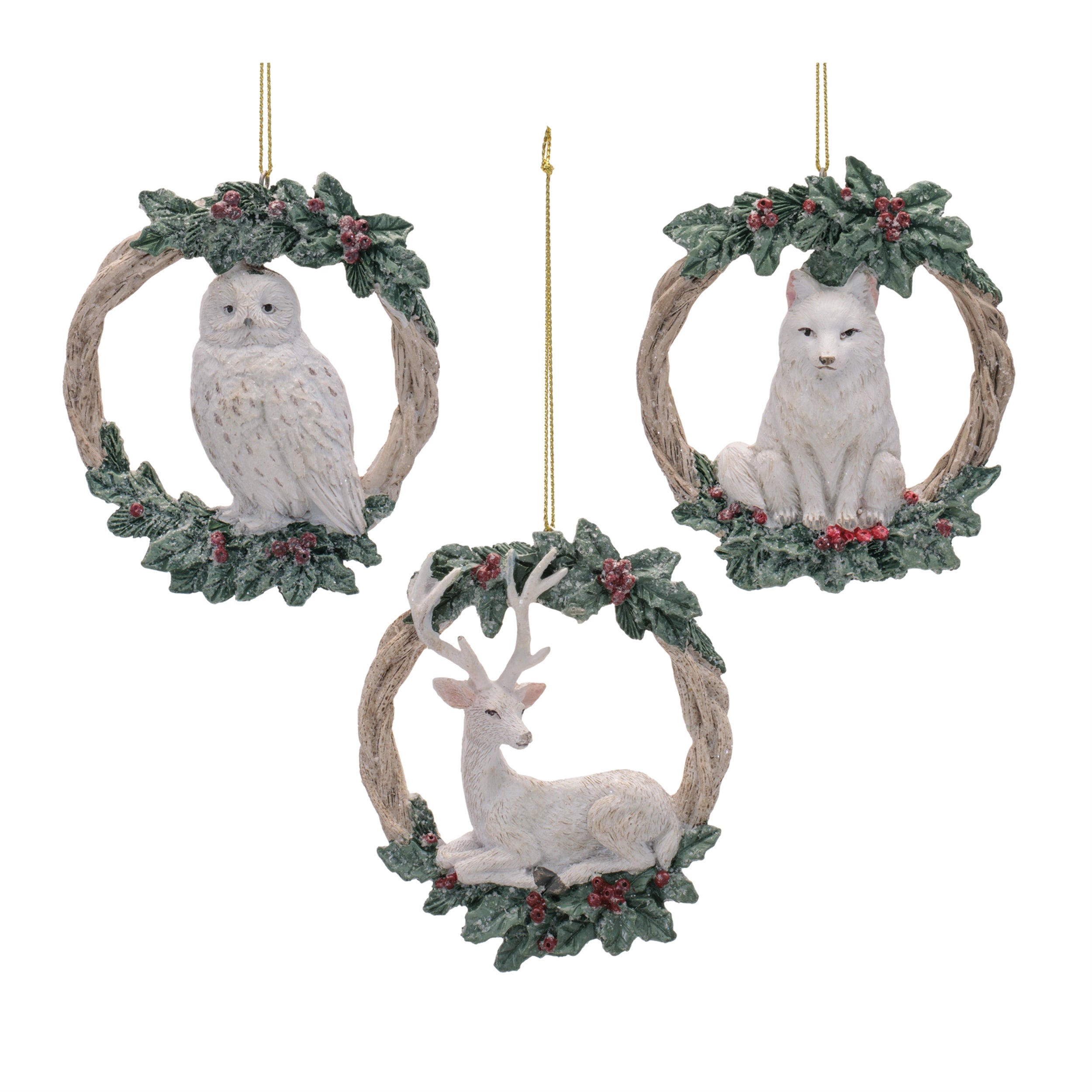 Animal Wreath Ornament (3 set of) 4”H Resin