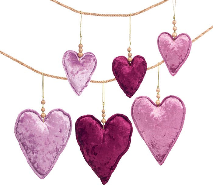 Crushed Velvet Hearts Hanging