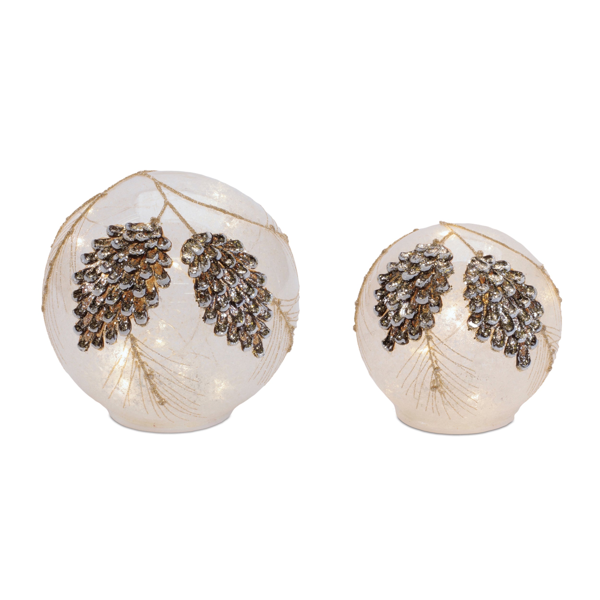 LED Globe w/Pine Cone (Set of 2) 4.5"D, 6"D Glass 6 Hr Timer 3 AAA Batteries Not Included/USB Cord I