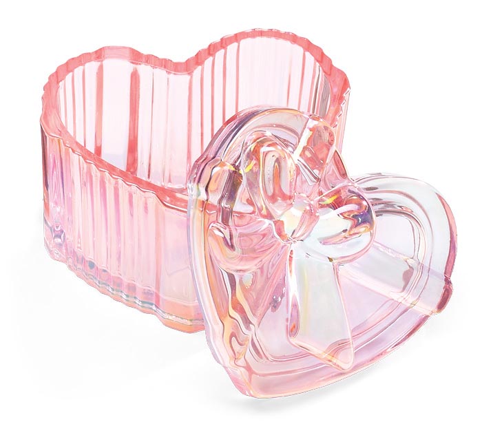 Pink Heart Shape Glass Trinket Box