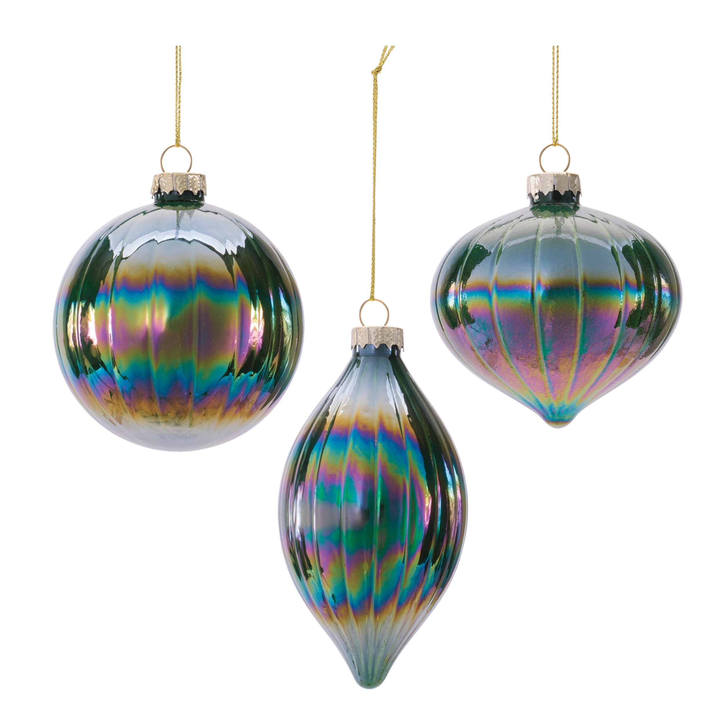 Ornament (3 set of) 3"D, 3"H, 4"H Glass