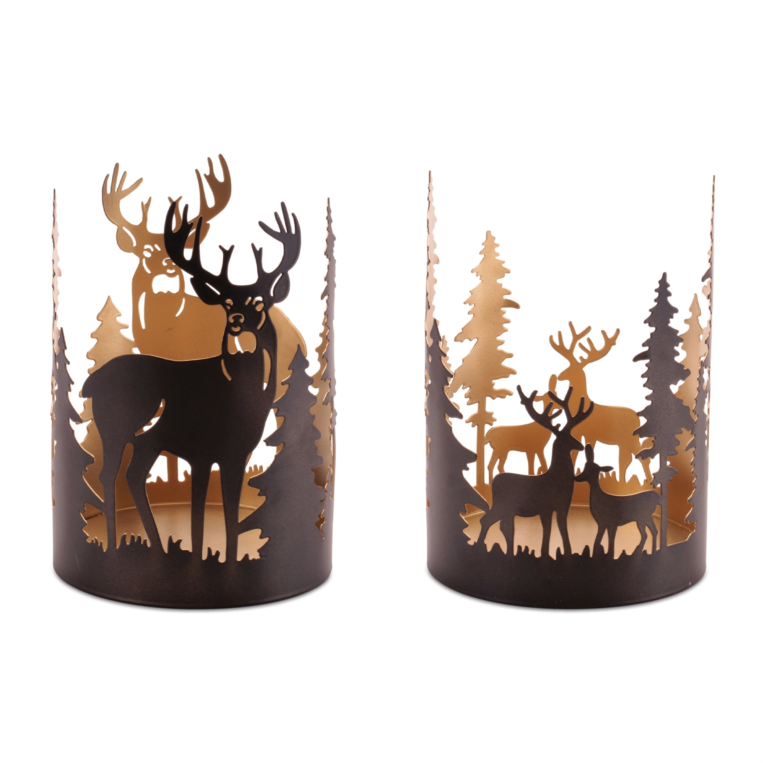 Deer and Tree Candle Holder (2 set of) 4.5"D x 5"H, 4.5"D x 6.25"H Metal