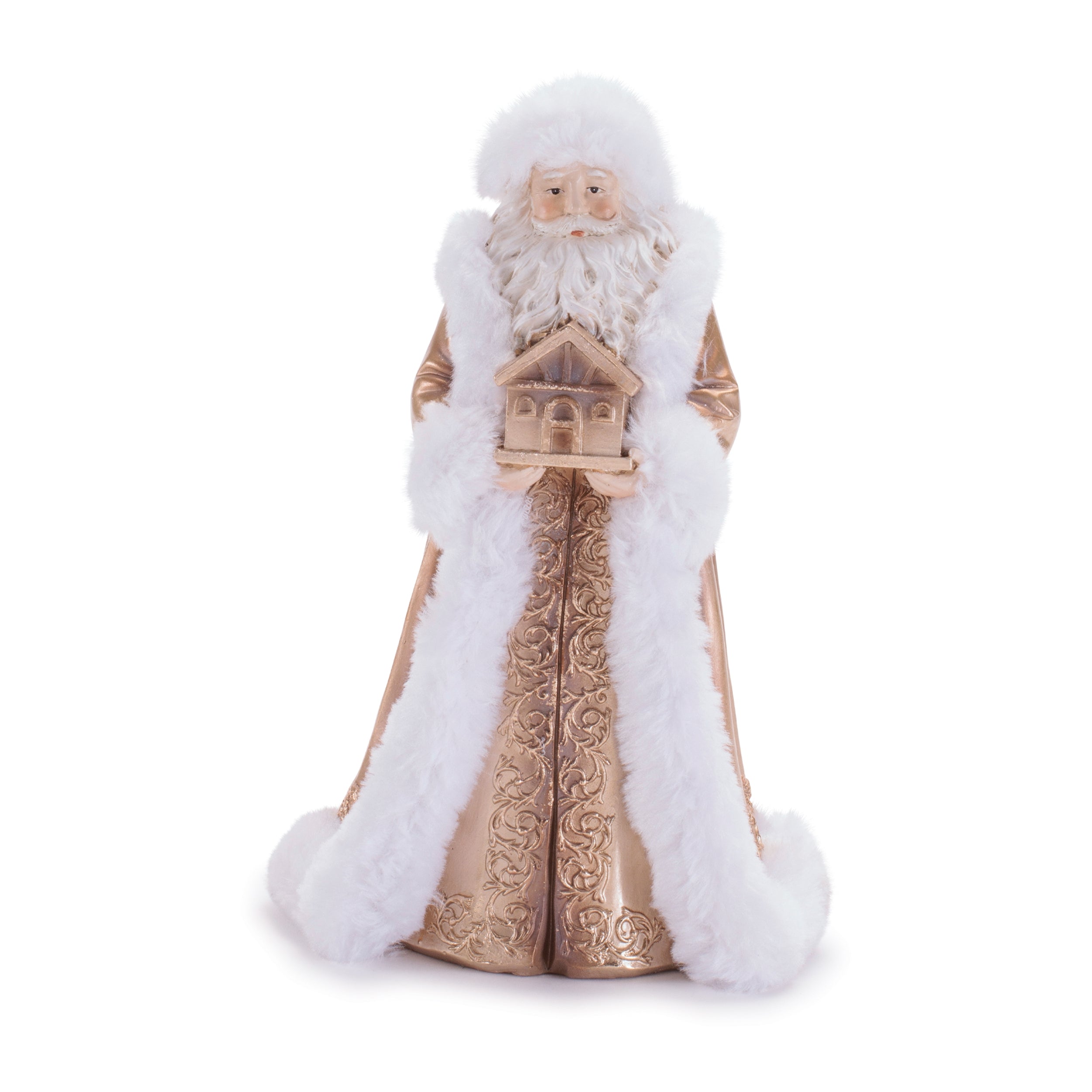 Santa w/House 9”H Resin