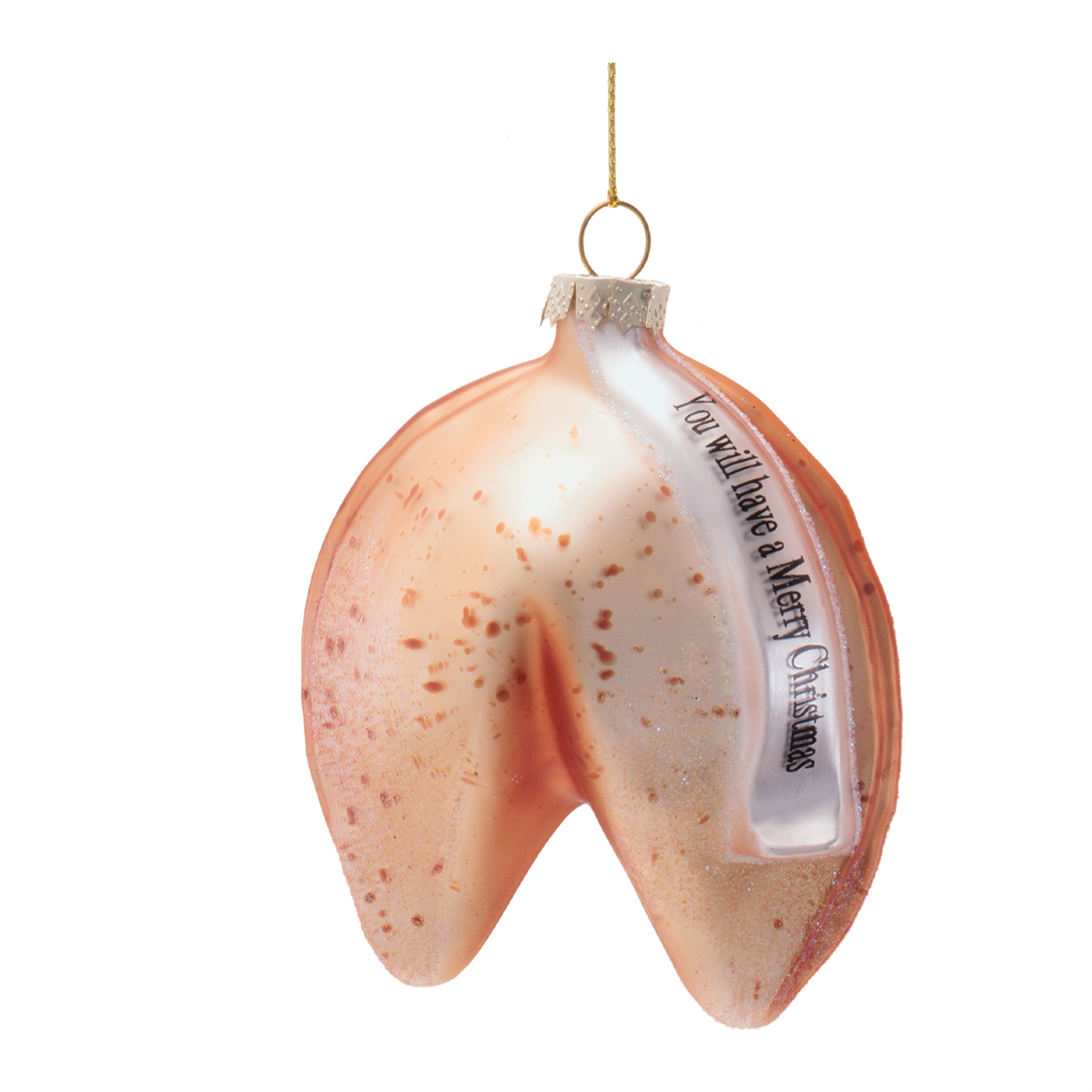 Fortune Cookie Ornament 3.25”H Glass