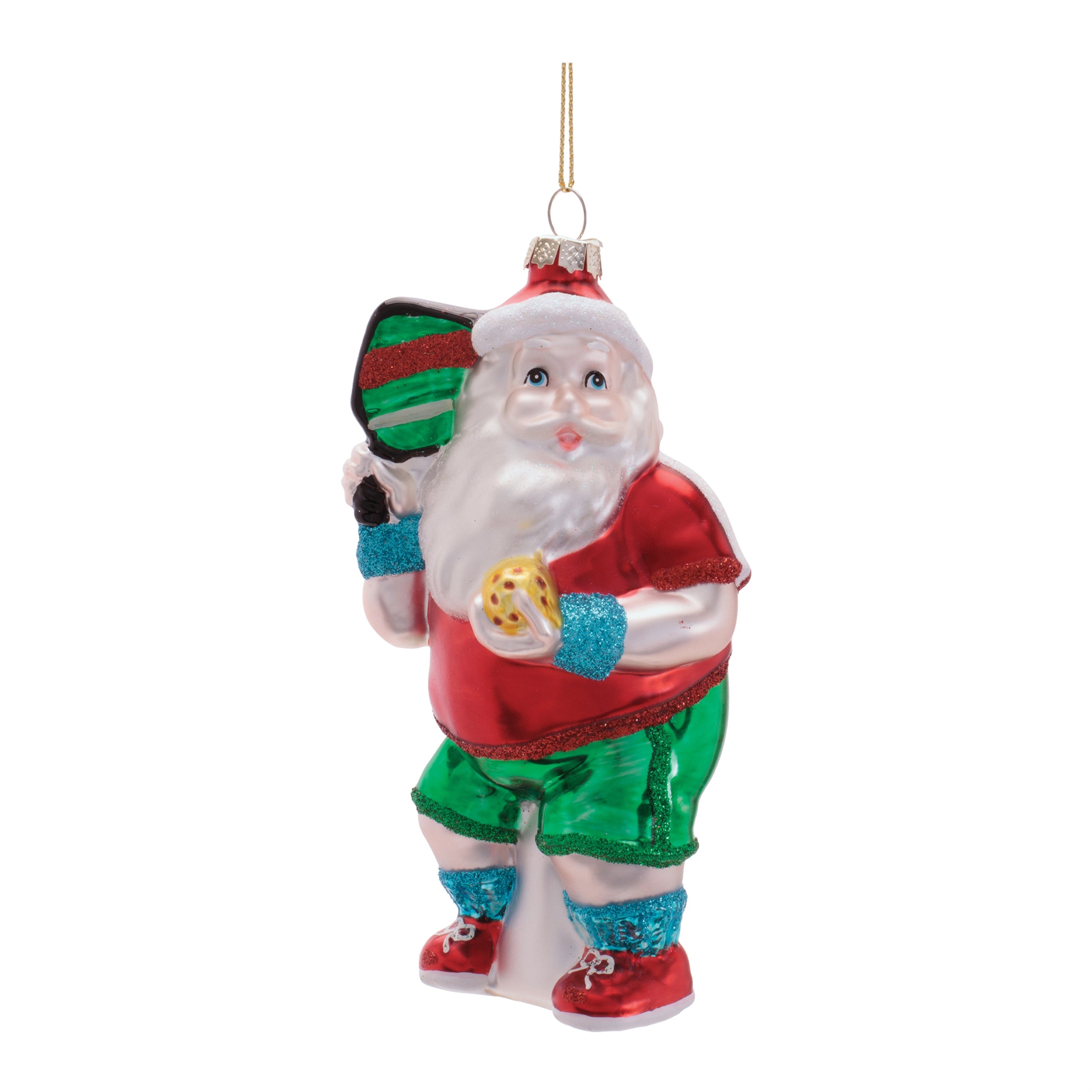 Santa Pickleball Ornament 5.5”H Glass