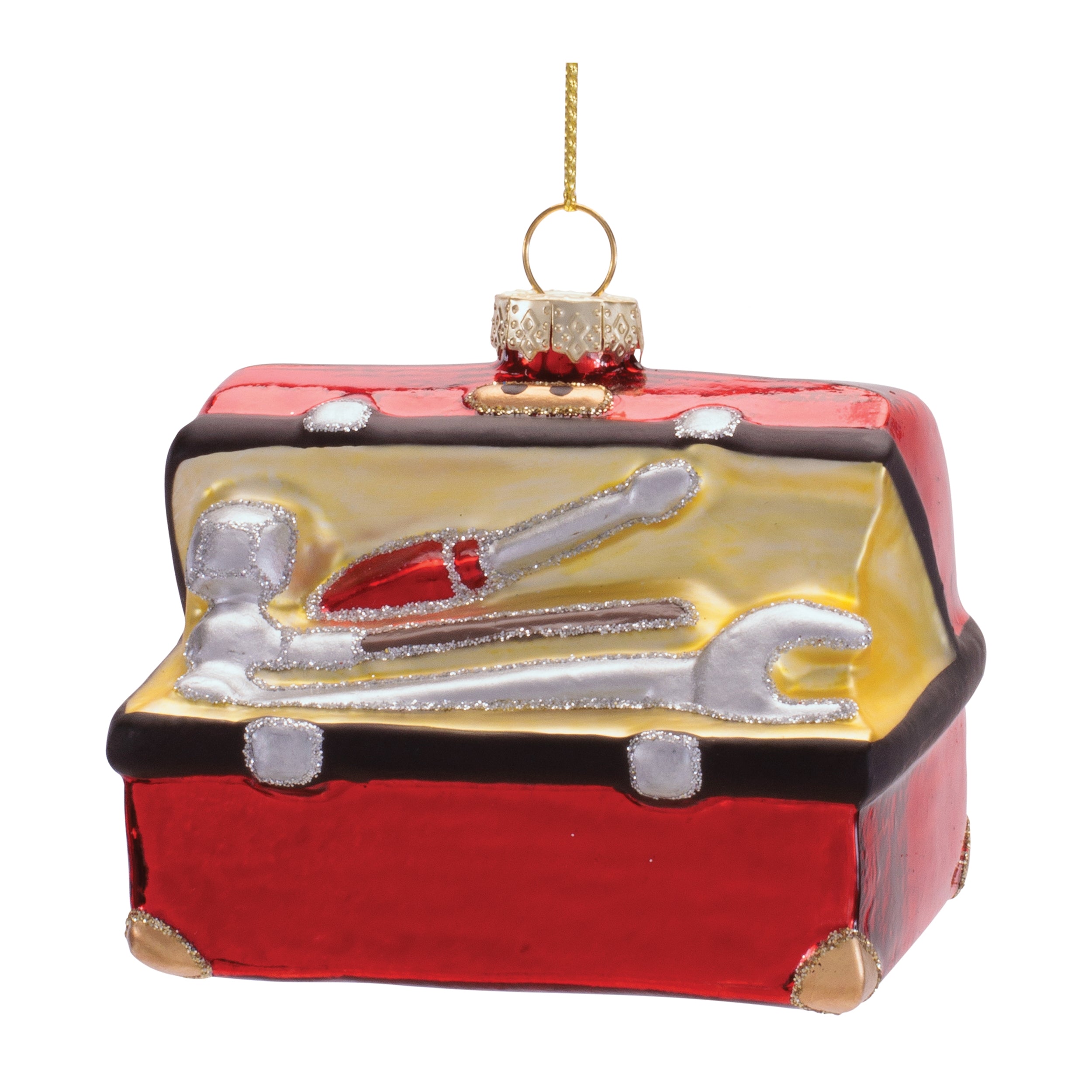 Toolbox Ornament 2.75”H Glass