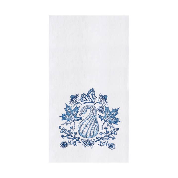 Blue Harvest Gourd & Leaves Kitchen Towel