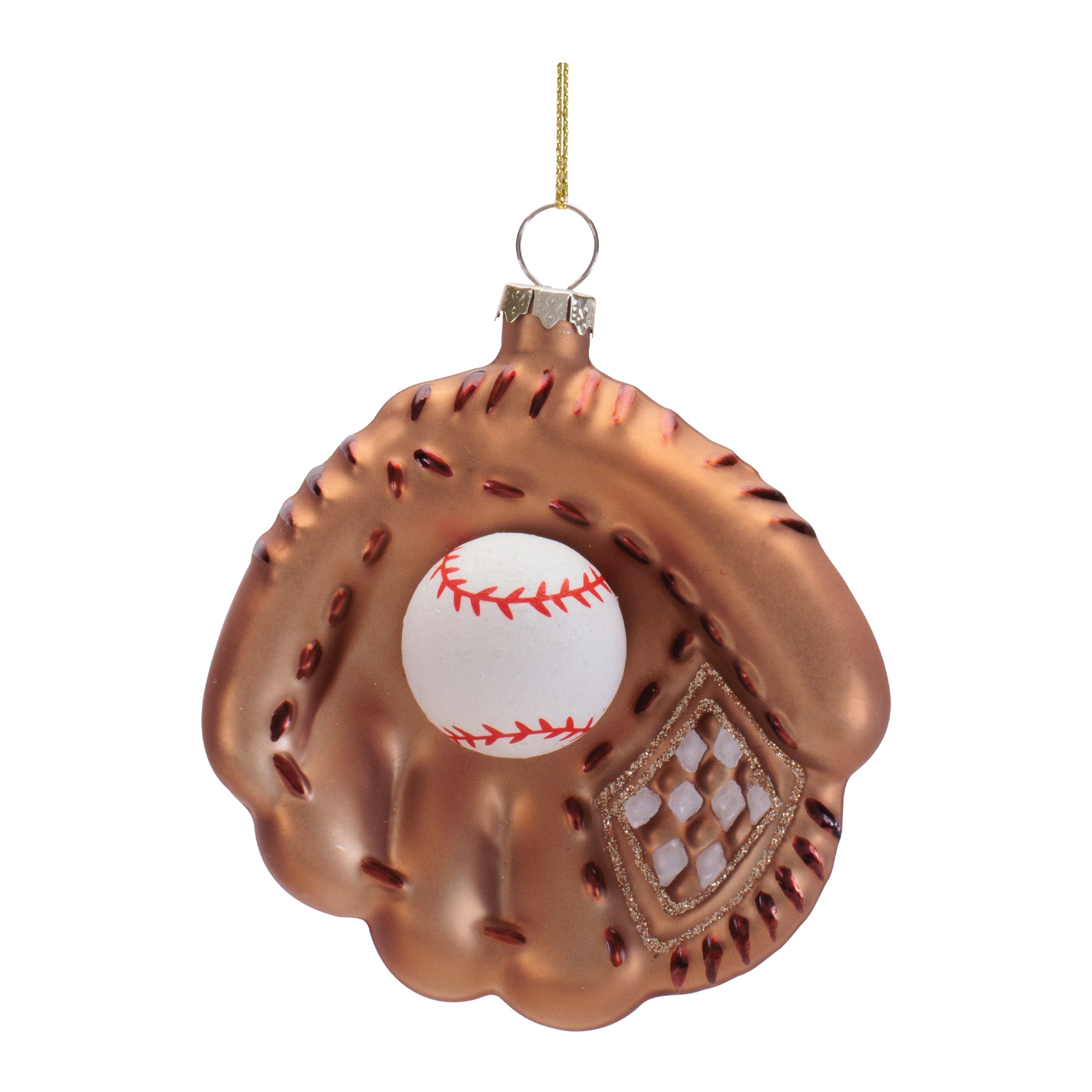 Baseball and Glove Ornament 4”H Glass/Foam