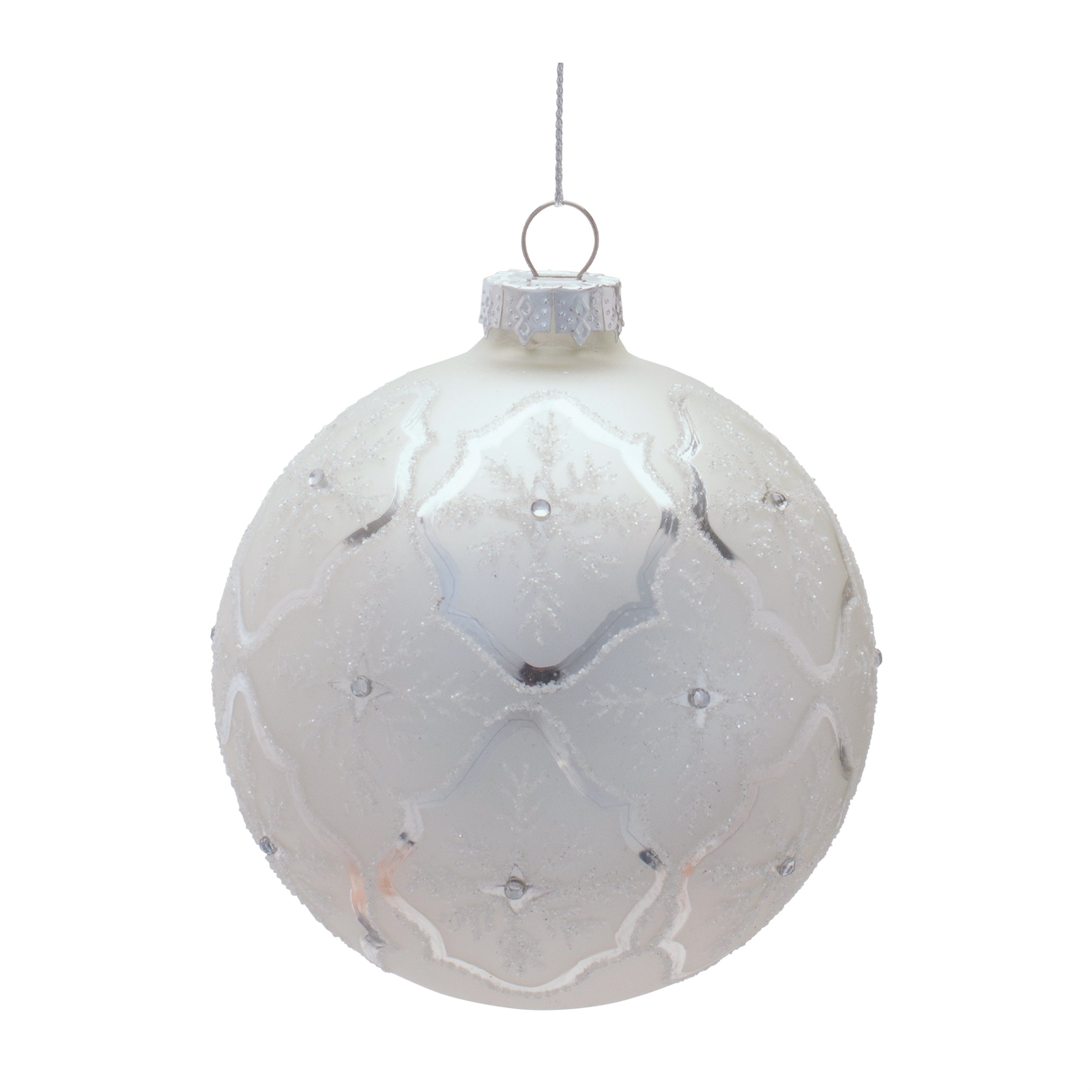 Ball Ornament w/Snowflake 4”D Glass