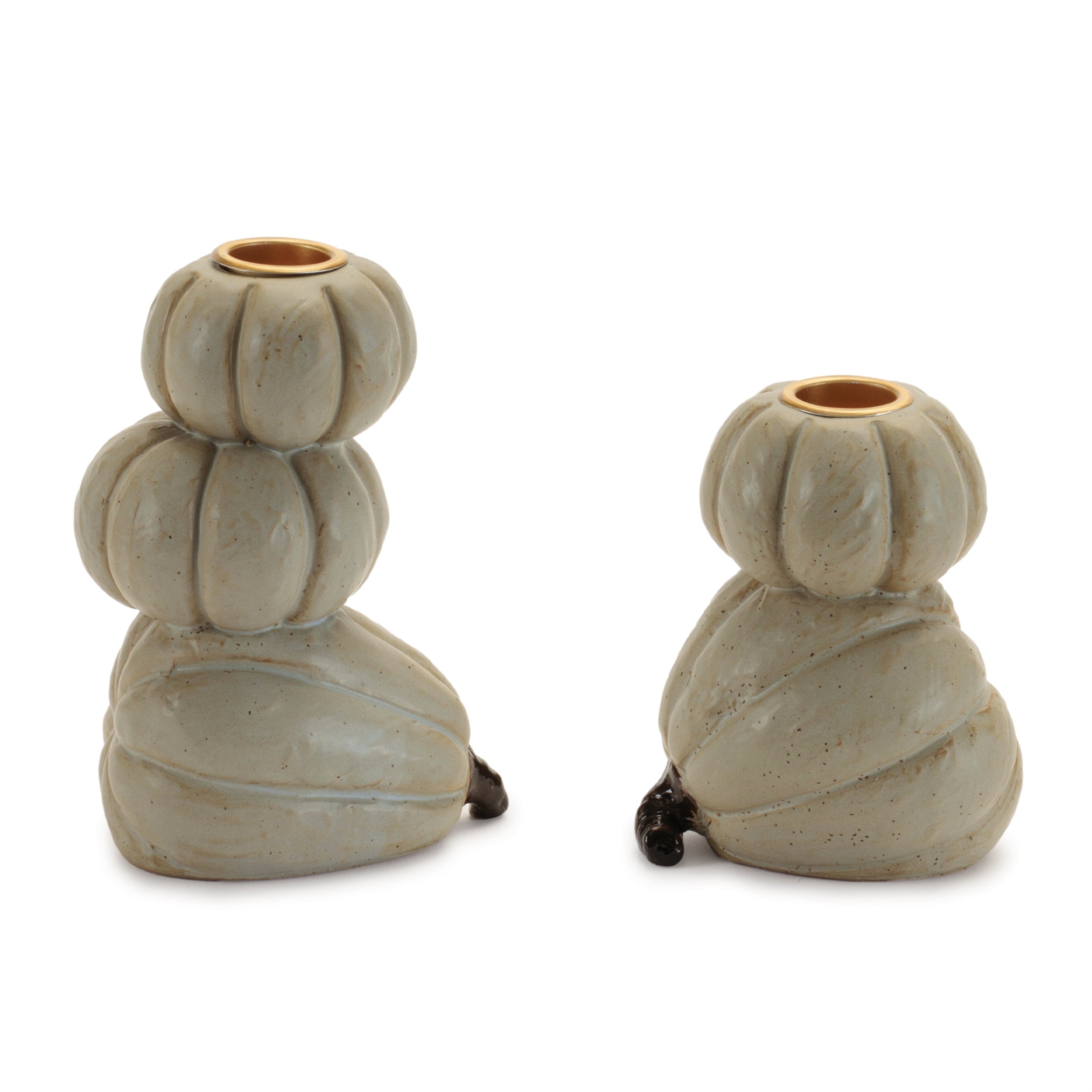Pumpkin Taper Candle Holder (Set of 2) 4"H, 5"H Stoneware