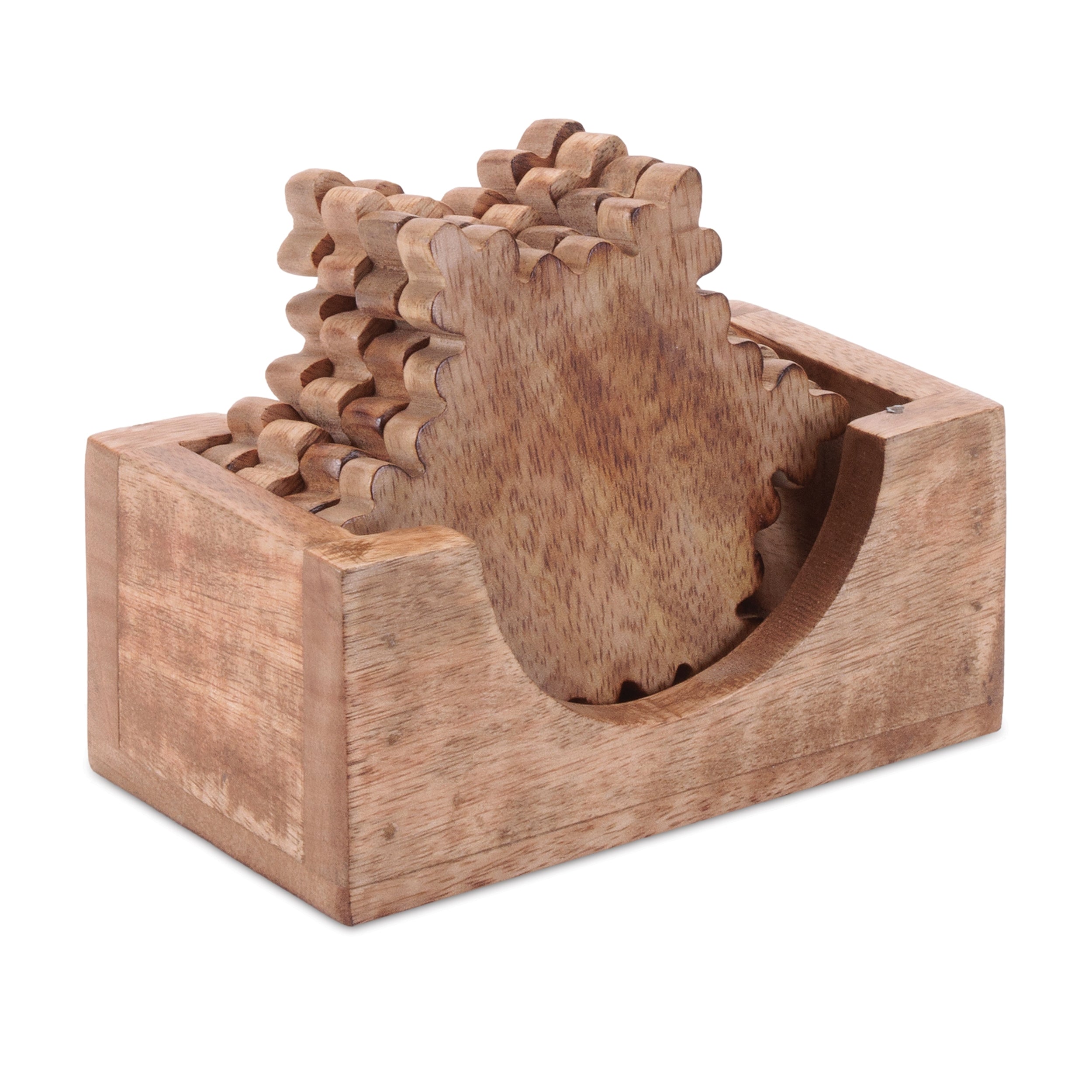Coaster w/Stand (Set of 5) 5”D Wood