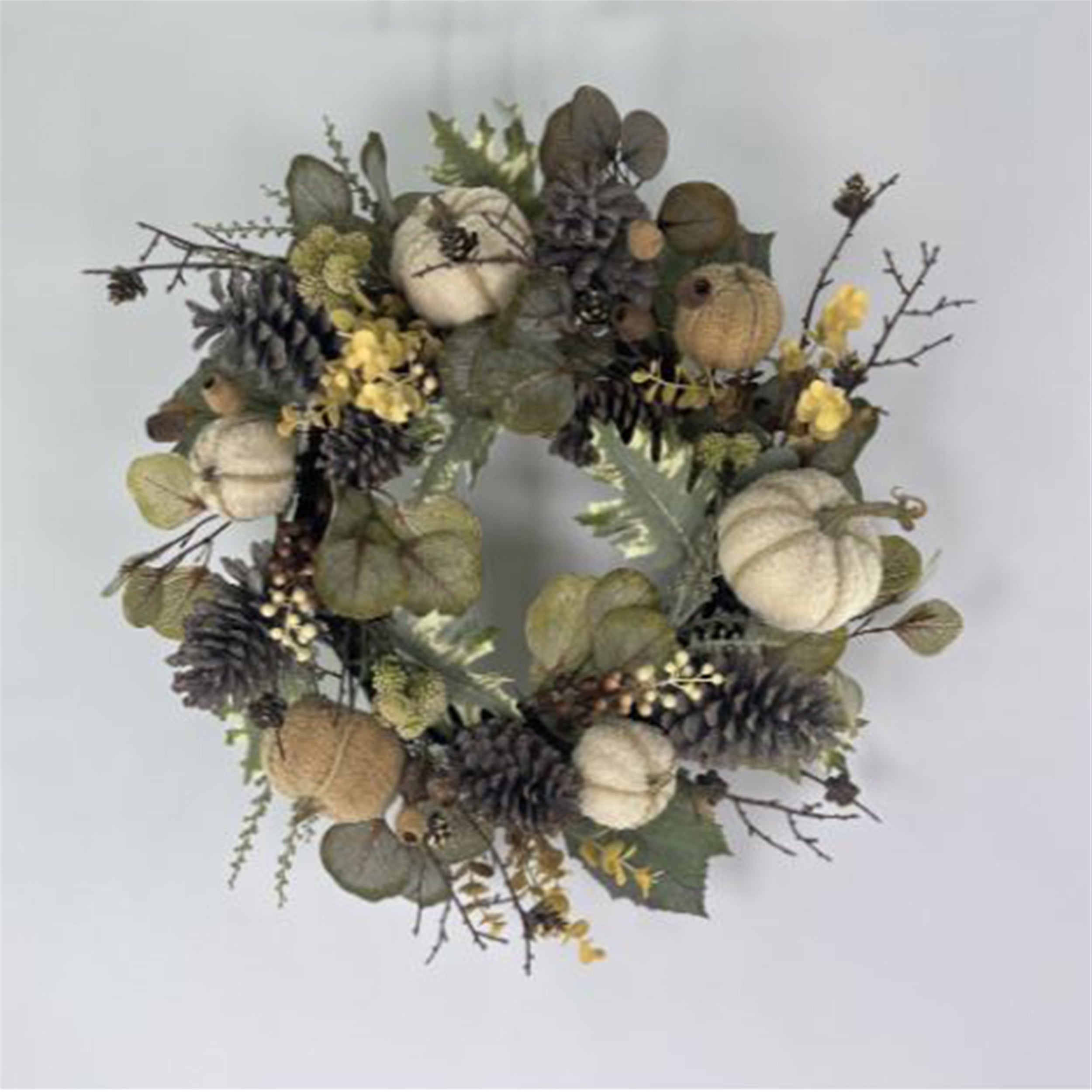 Pumpkin and Foliage Wreath 22”D Polyester