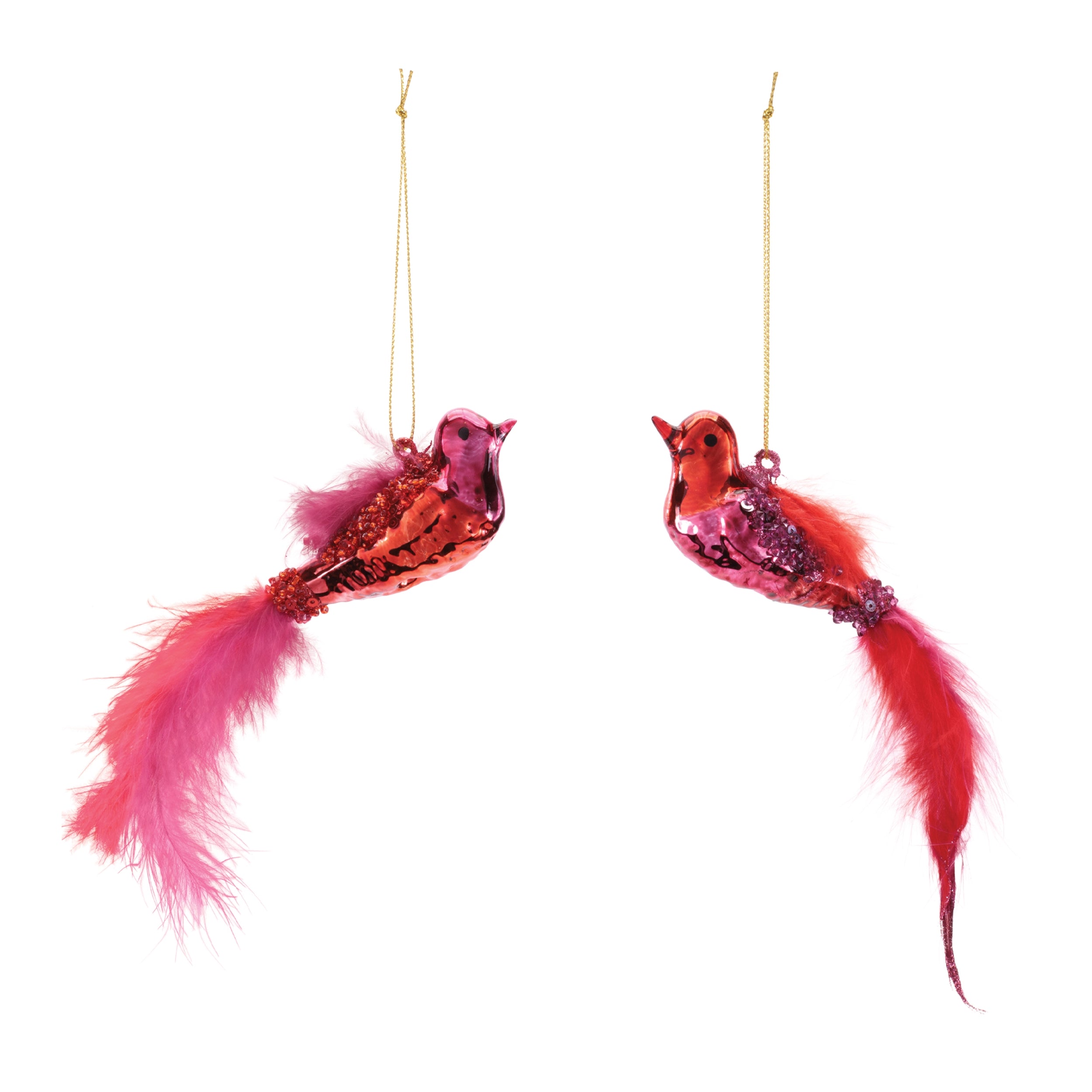 Bird Ornament (2 set of) 5.75"L, 6"L Glass