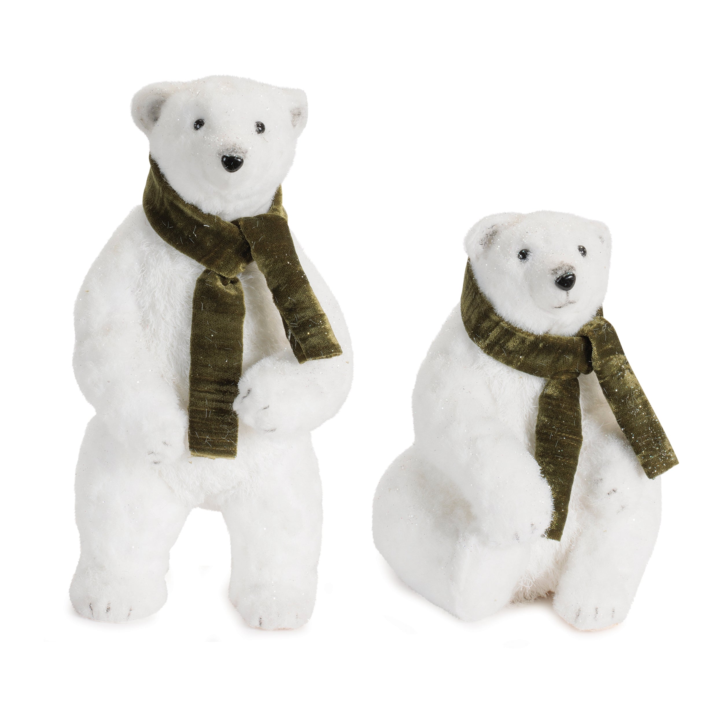 Polar Bear w/Bow (2 set of) 8.5"H, 11.25"H Foam/Faux Fur/Fabric