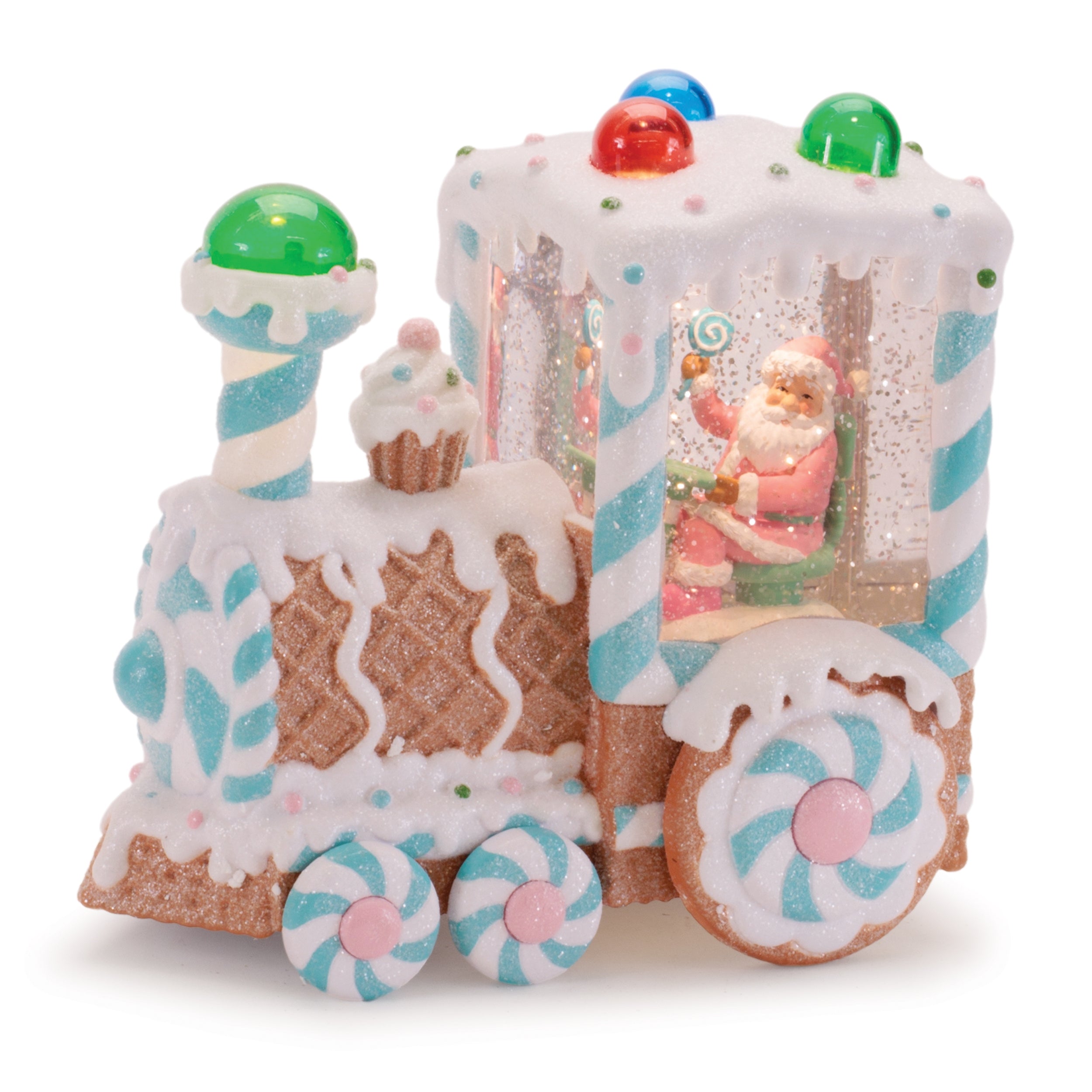 LED Snow Globe Gingerbread Train w/Santa 7”H 6 Hr Timer 3 AA Batteries Not Included/USB Cord