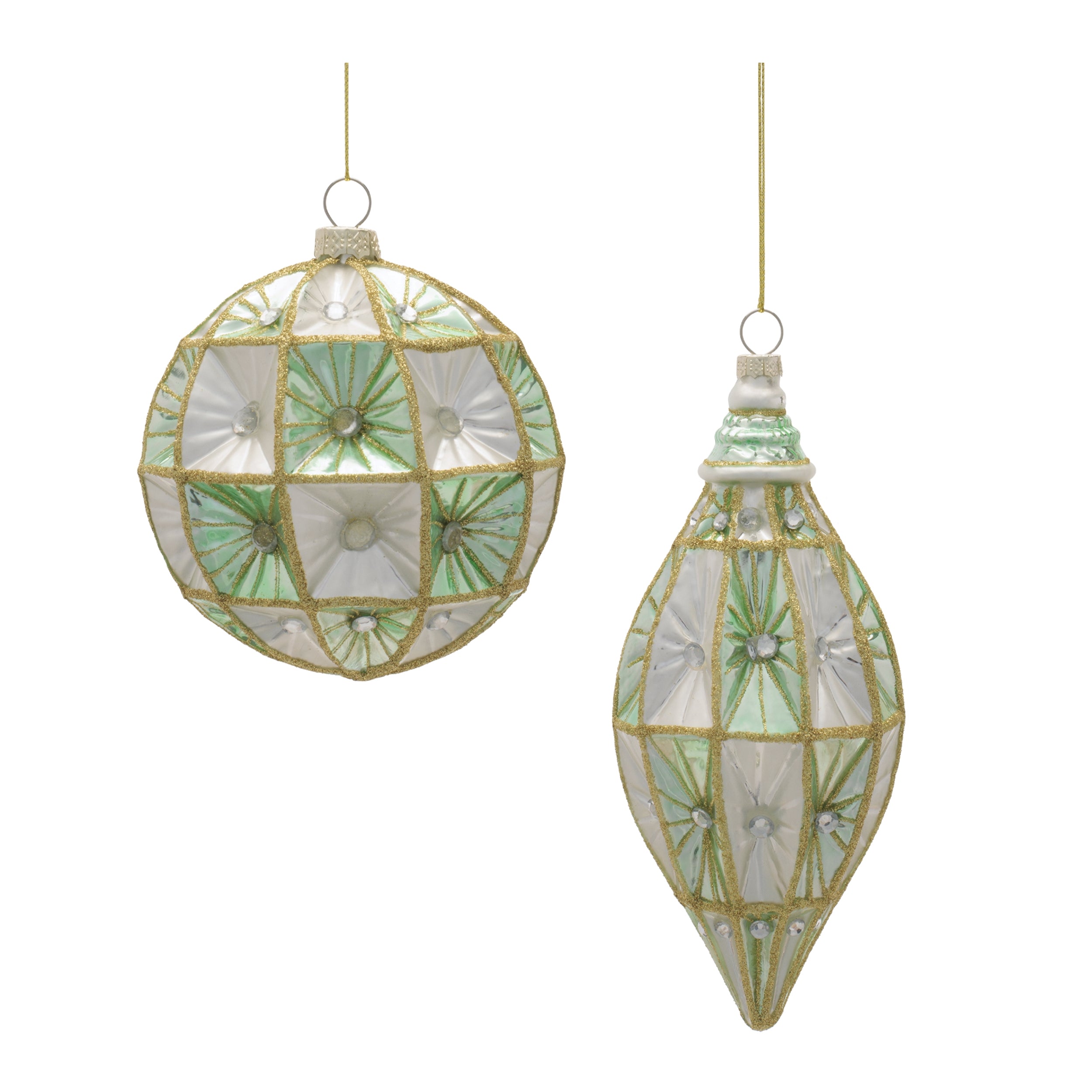 Ornament (2 set of) 3.75"H, 6.5"H Glass