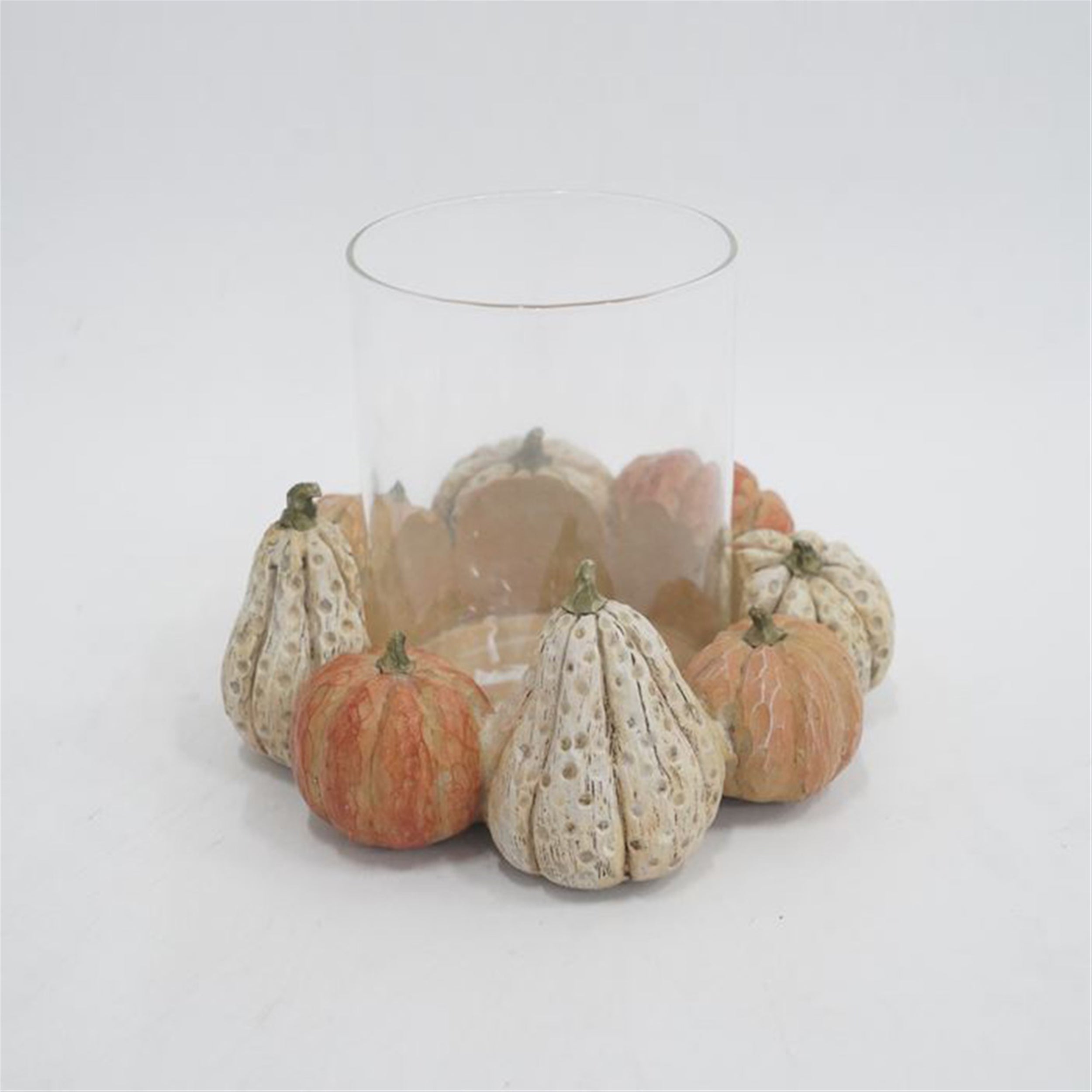 Pumpkin Candle Holder 5.5”D Resin/Glass