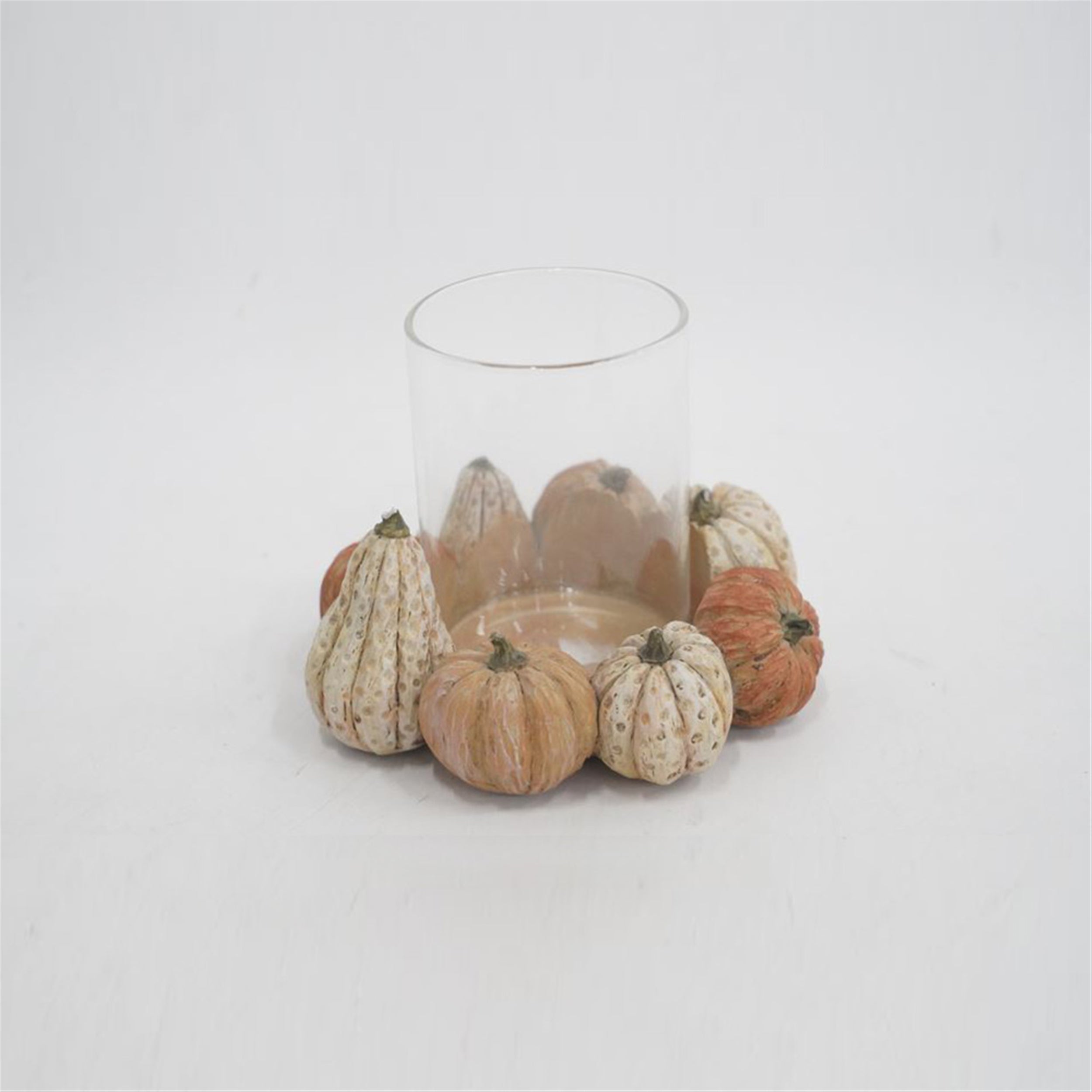 Pumpkin Candle Holder 4.25”D Resin/Glass
