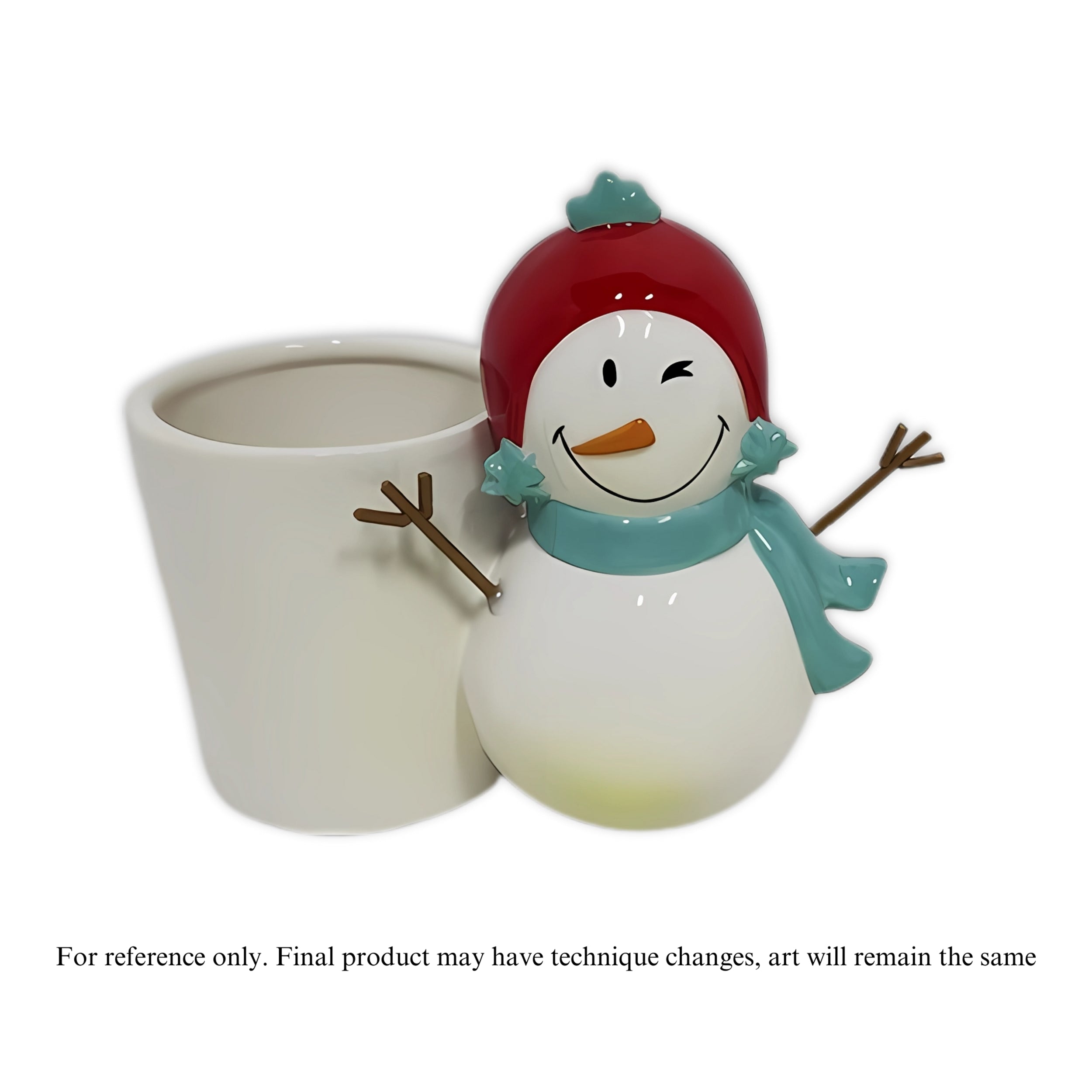 Smiley Snowman w/Container 6”H Ceramic