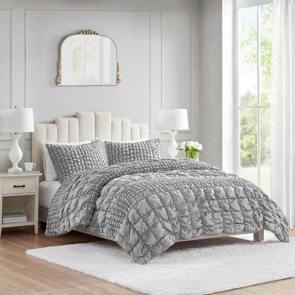 Evelyn 3 Piece Stripe Ruched Comforter Set