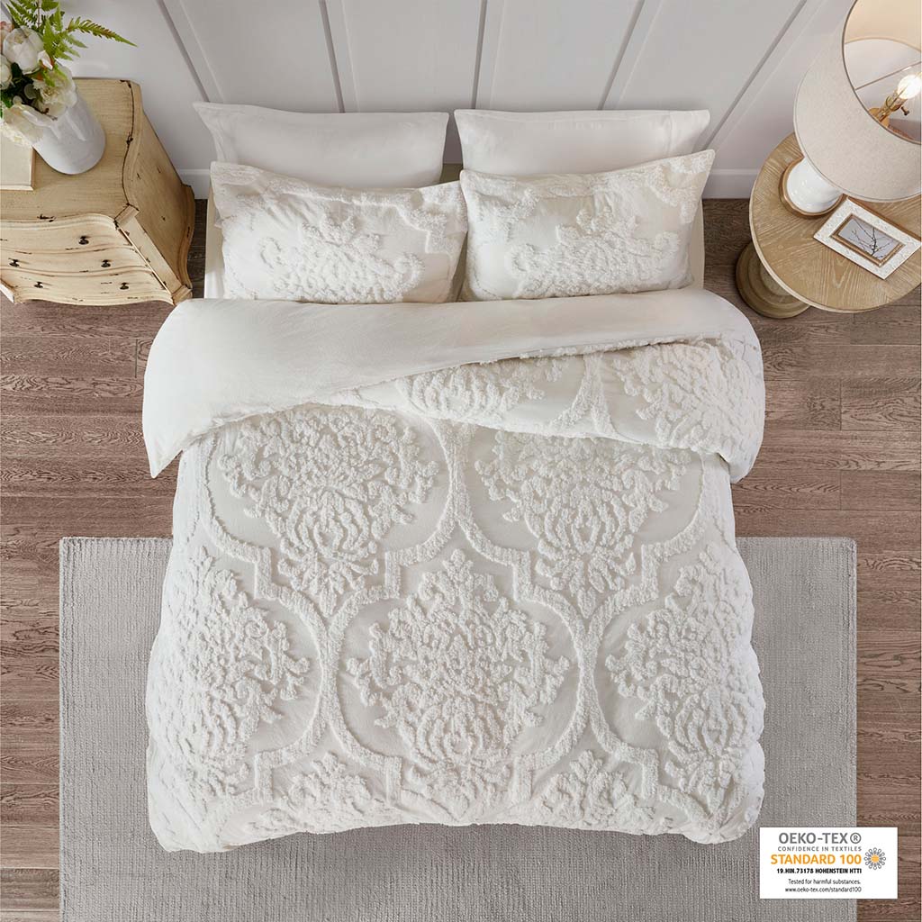 Viola 3 Piece Tufted Cotton Chenille Duvet Cover Set
